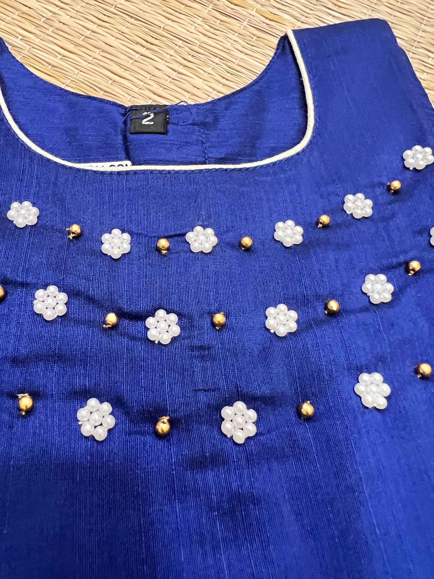 Southloom Kerala Pavada Blouse with Blue Bead Work Design