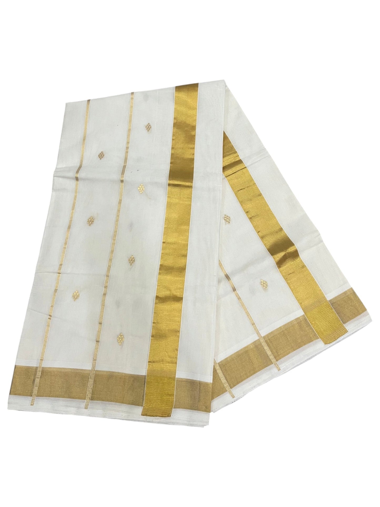 Southloom Super Premium Balaramapuram Handloom Cotton Saree with Gold Butta Design On Body  Gold Kasavu Border SL628