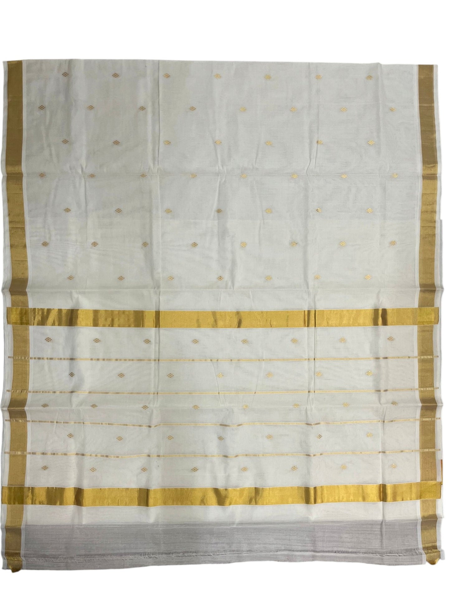 Southloom Super Premium Balaramapuram Handloom Cotton Saree with Gold Butta Design On Body  Gold Kasavu Border SL628