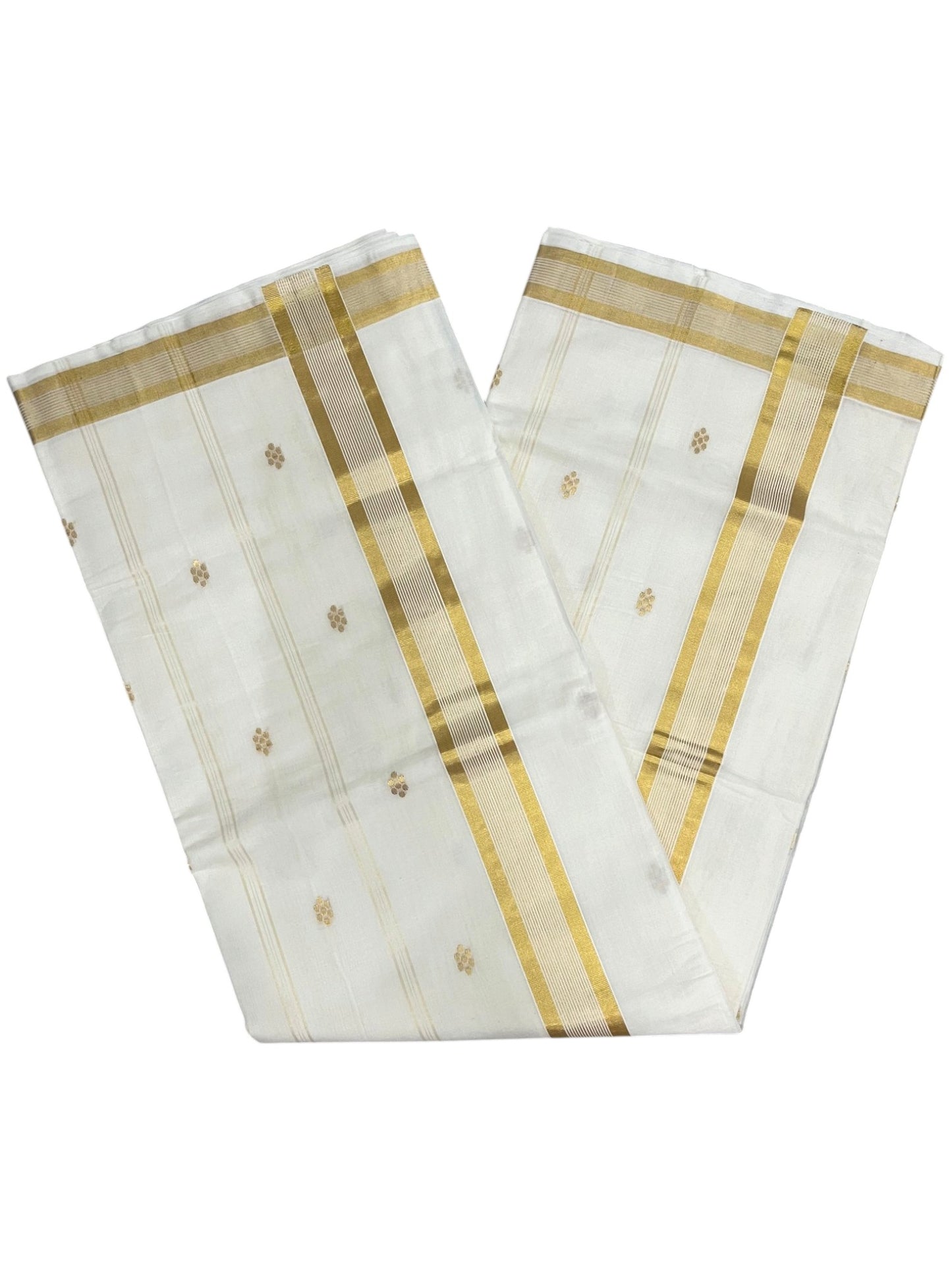 Southloom Super Premium Balaramapuram Handloom Cotton Saree with Gold Butta Design On Body  Gold Kasavu Border SL628