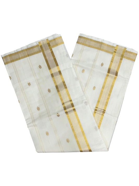 Southloom Super Premium Balaramapuram Handloom Cotton Saree with Gold Butta Design On Body  Gold Kasavu Border SL628