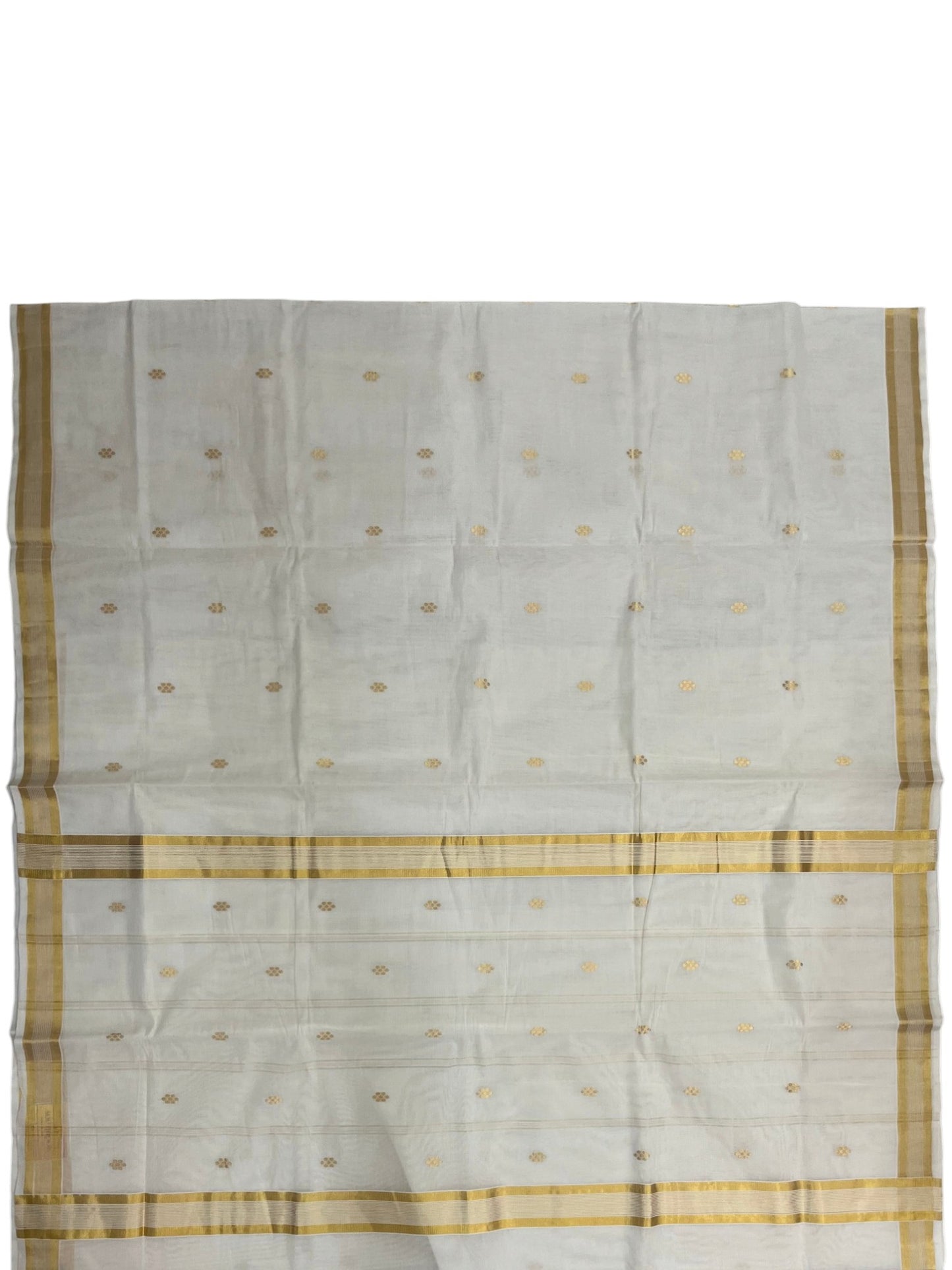 Southloom Super Premium Balaramapuram Handloom Cotton Saree with Gold Butta Design On Body  Gold Kasavu Border SL628