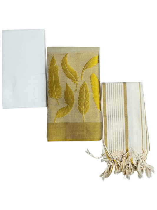 Southloon Tissue Churidar Salwar Suit Unstiched Material with leaf Design in Border (include Lines Shawl / Dupatta) SL601