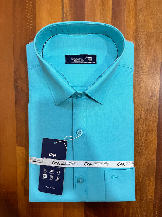 Pure Cotton Turquoise Solid Shirt (40 FS)