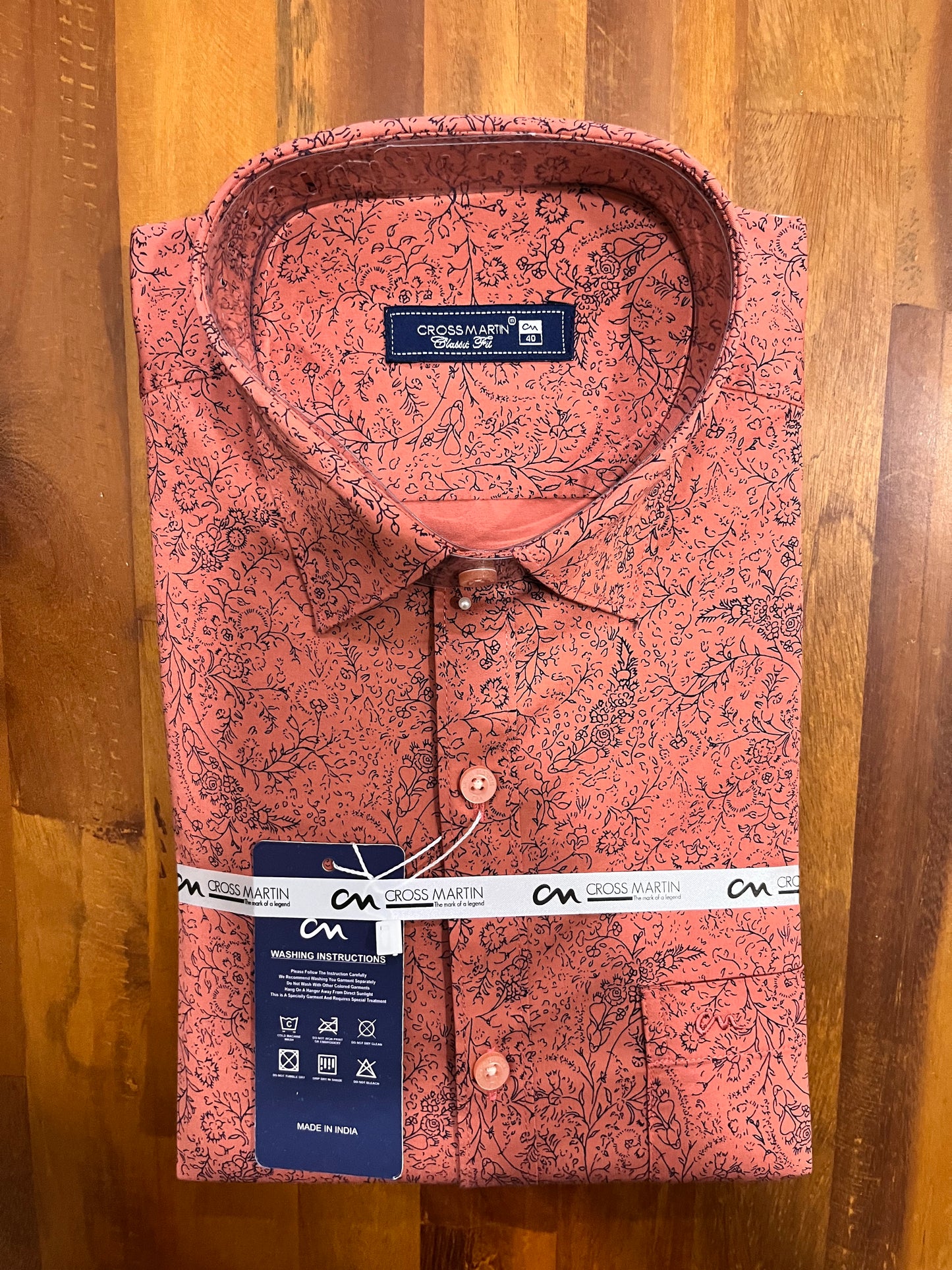 Pure Cotton Orange Printed Shirt (40 FS)