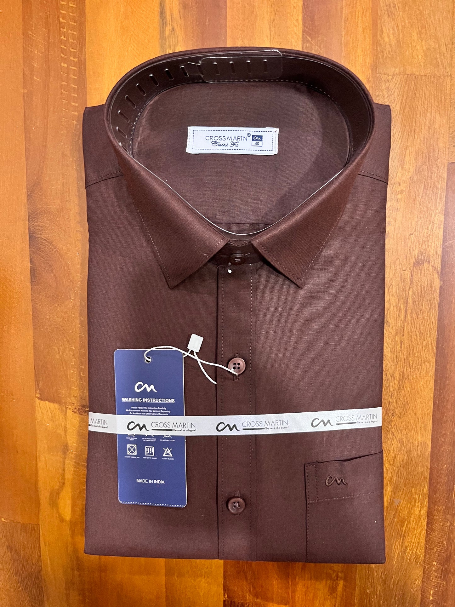 Pure Cotton Brown Solid Shirt (40 FS)