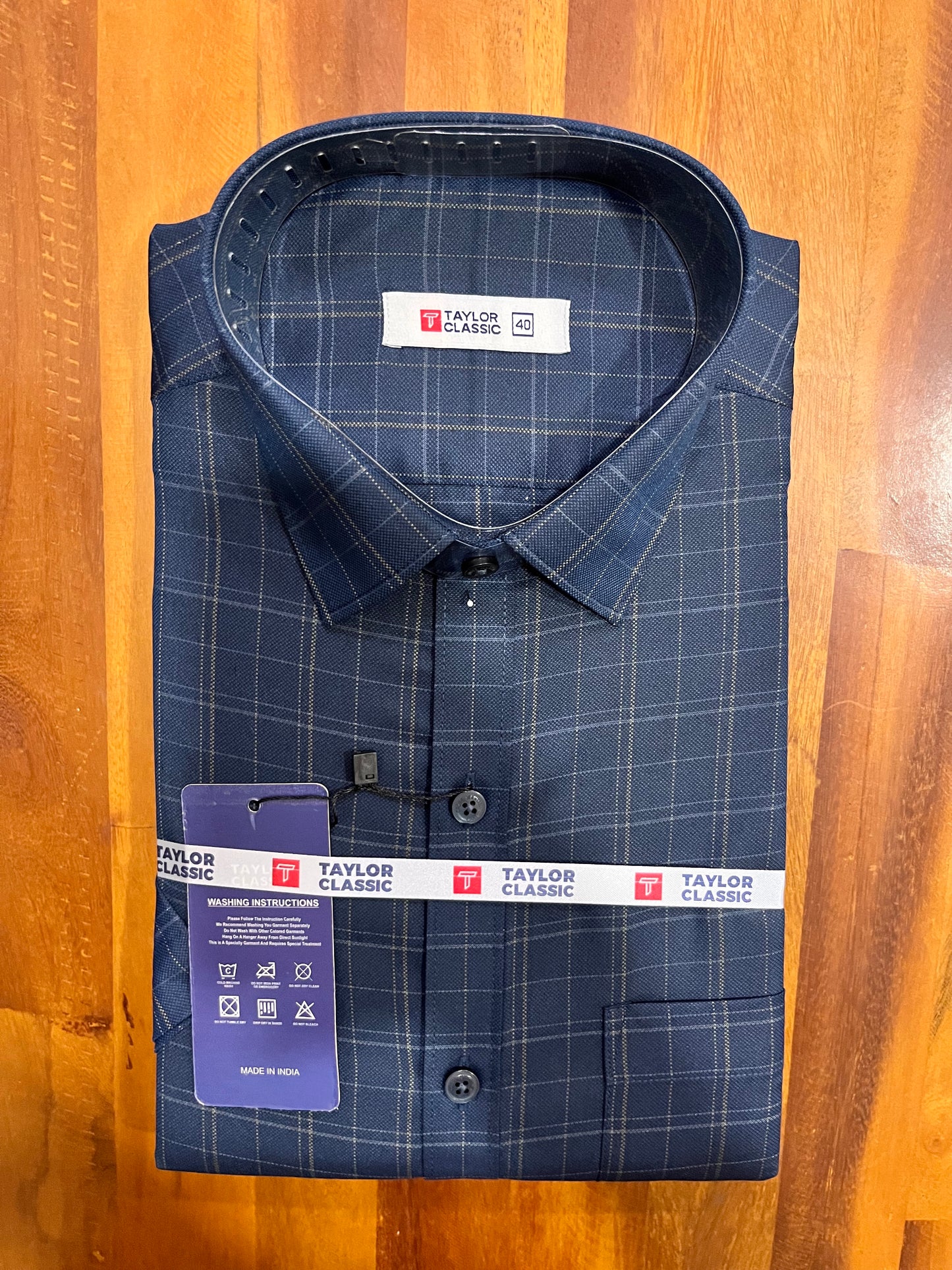 Pure Cotton Dark Blue Check Design Shirt (40 HS)