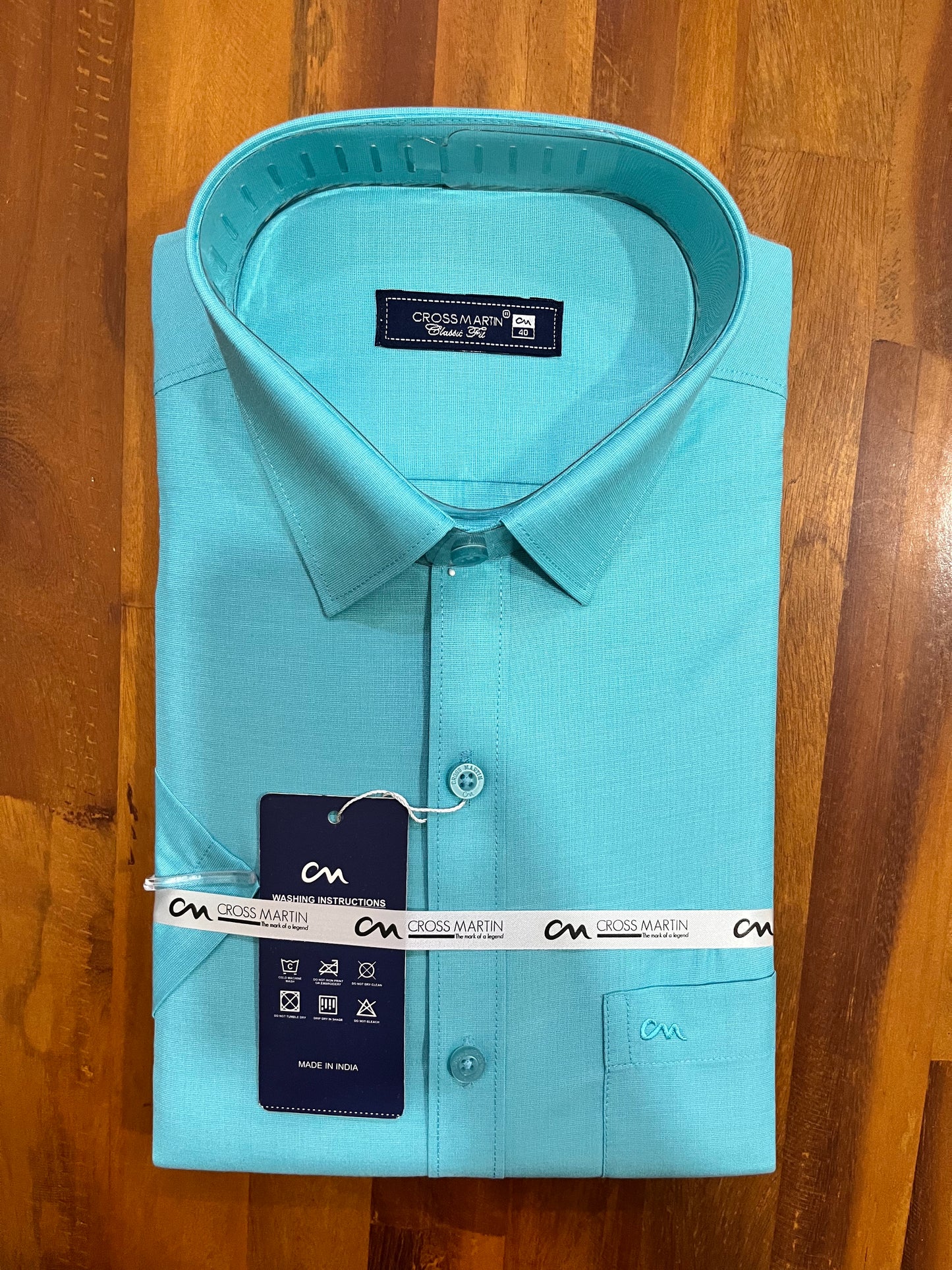 Pure Cotton Turquoise Solid Shirt (40 HS)