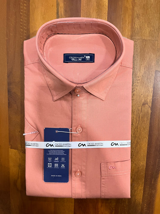 Pure Cotton Peach Solid Shirt (40 HS)