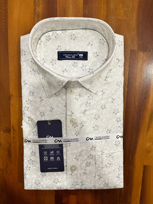 Pure Cotton White Printed Shirt (40 HS)