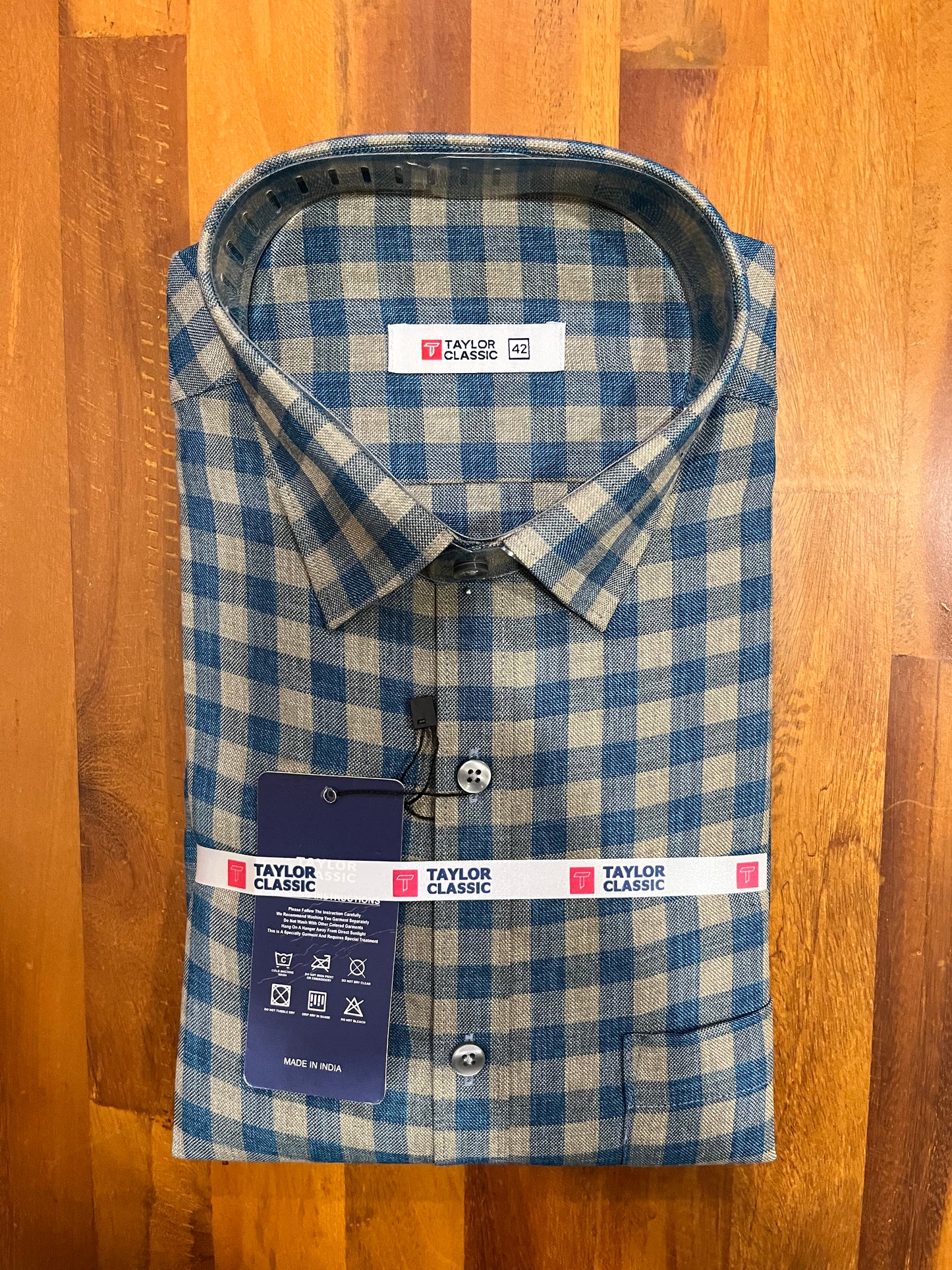 Pure Cotton Blue Check Design Shirt (42 FS)