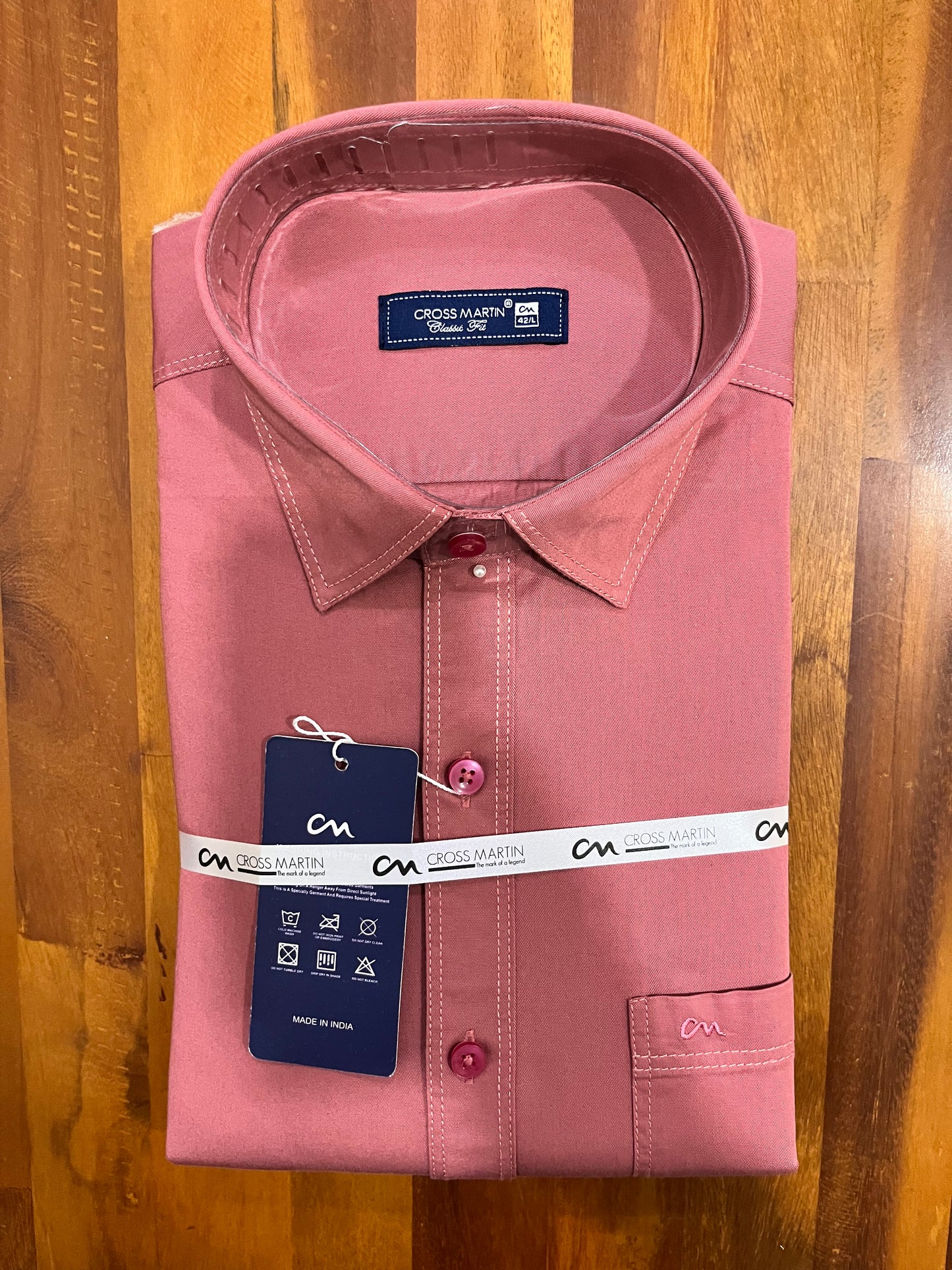 Pure Cotton Onion Pink Solid Shirt (42 FS)