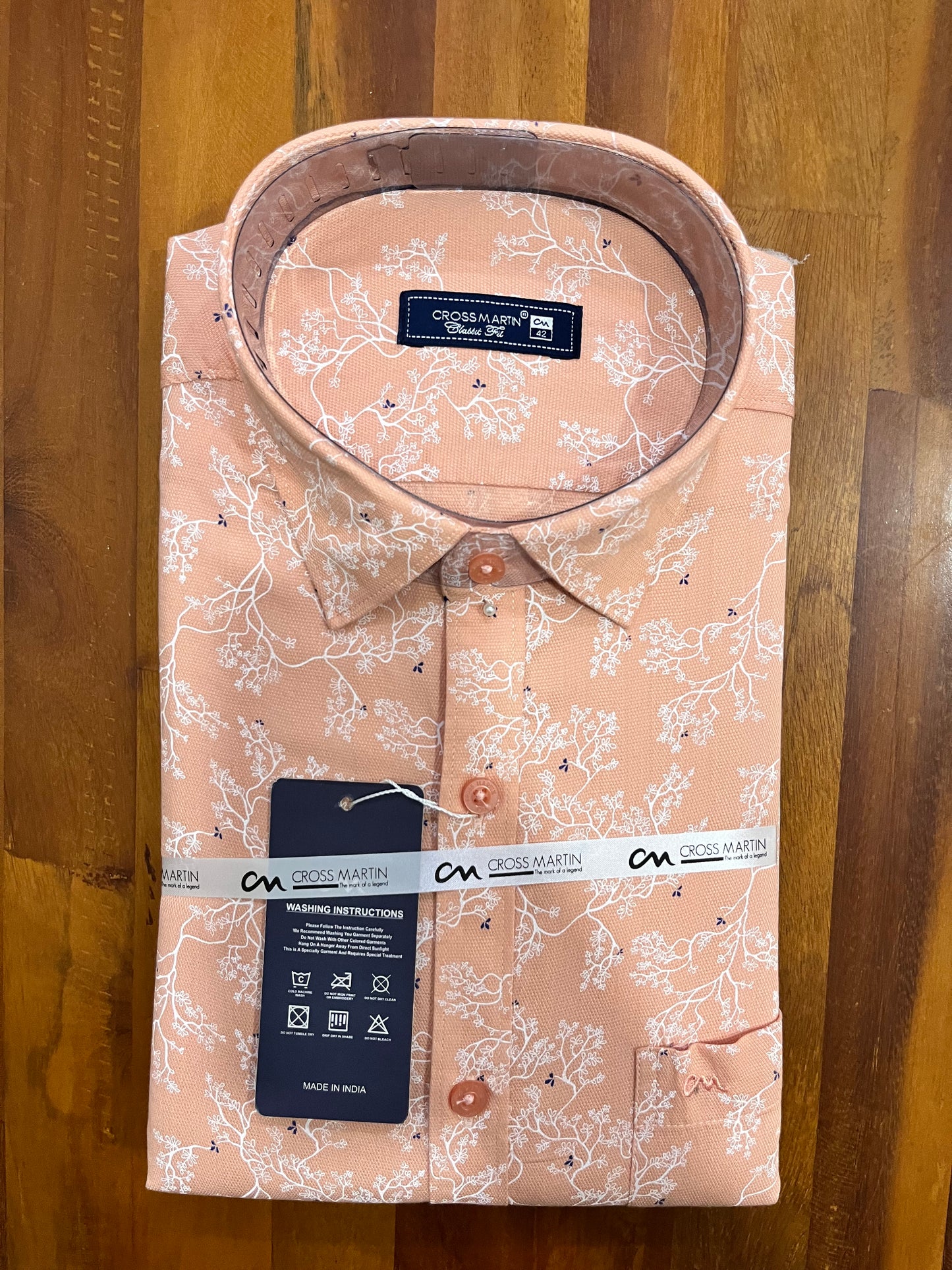 Pure Cotton Peach Printed Shirt (42 FS)