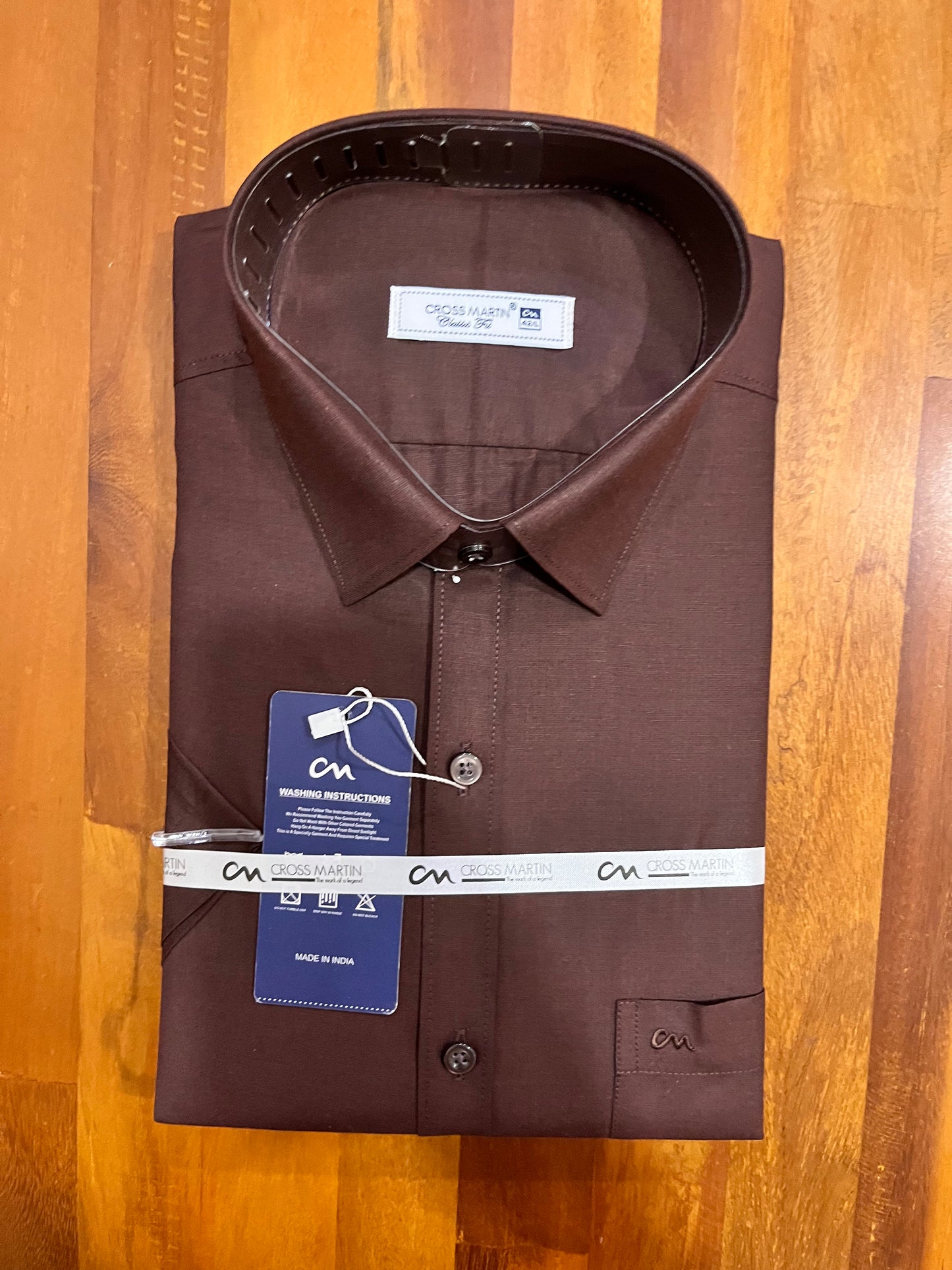 Pure Cotton Dark Brown Solid Shirt (42 HS)