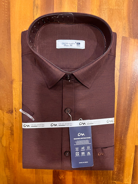 Pure Cotton Dark Brown Patterns Shirt (42 HS)