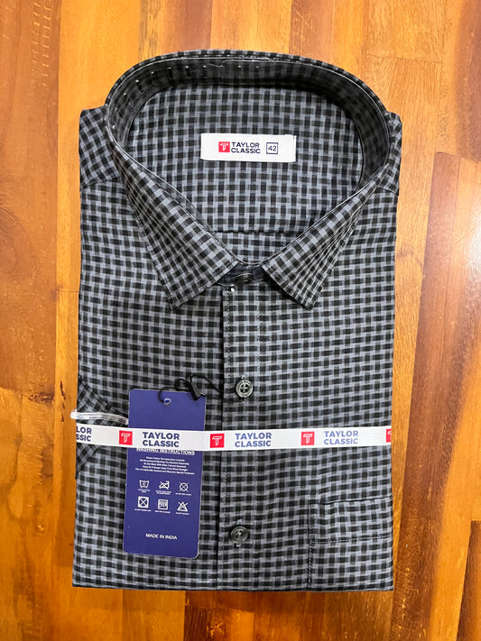 Pure Cotton Grey Black Check Designs Shirt (42 HS)