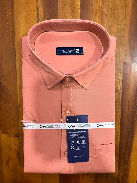 Pure Cotton Peach Solid Shirt (42 HS)