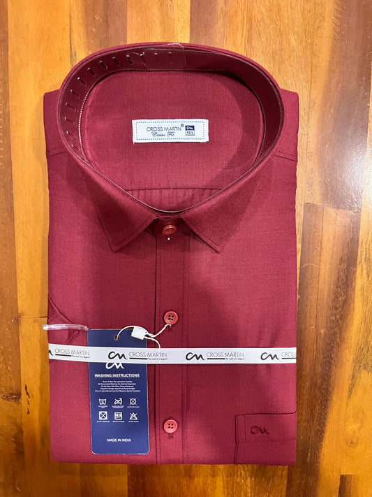 Pure Cotton Maroon Solid Shirt (42 HS)