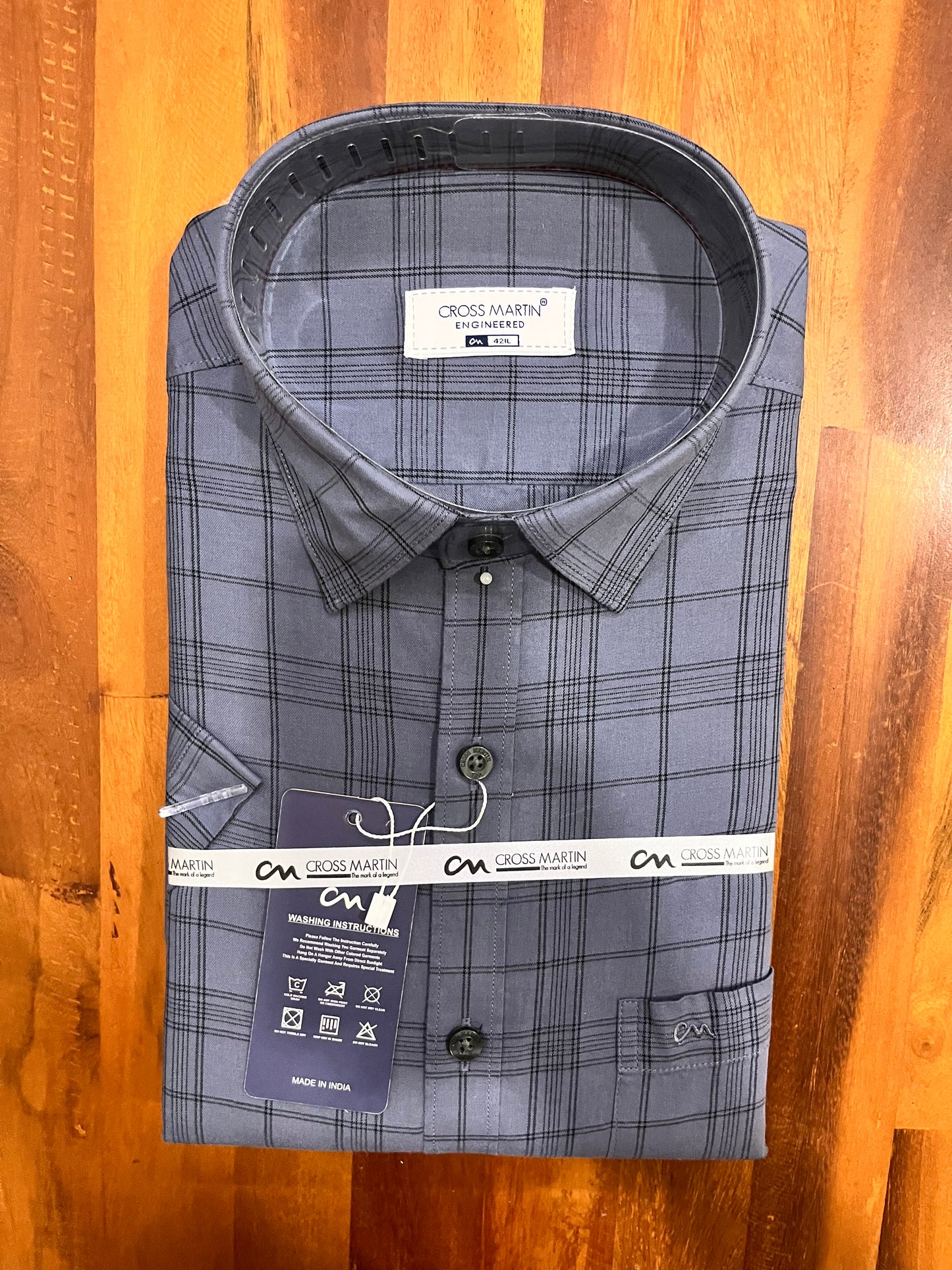 Pure Cotton Grey Check Design Shirt (42 HS)