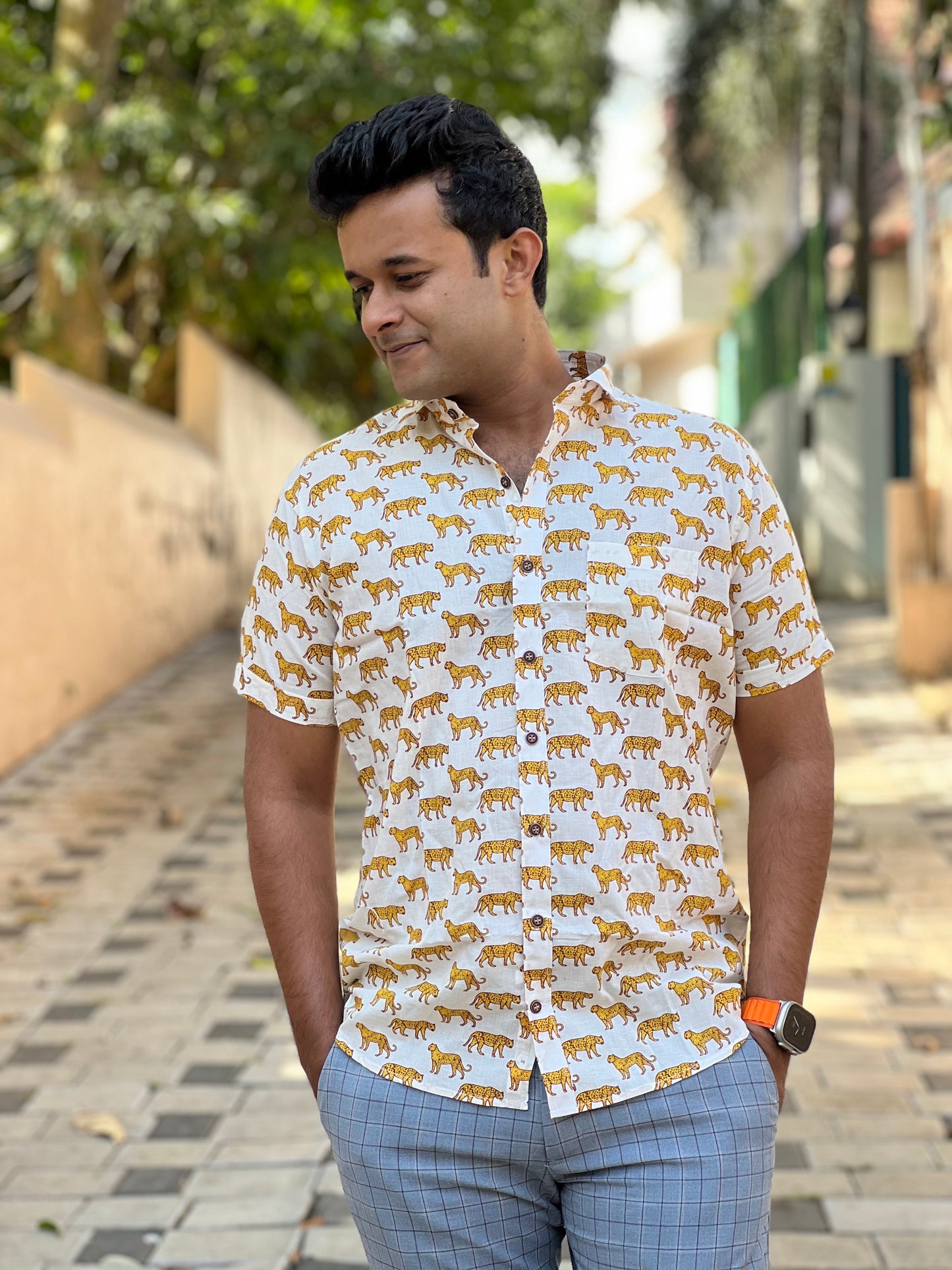 Southloom Jaipur Cotton Tiger Hand Block Printed Shirt (Half Sleeves)