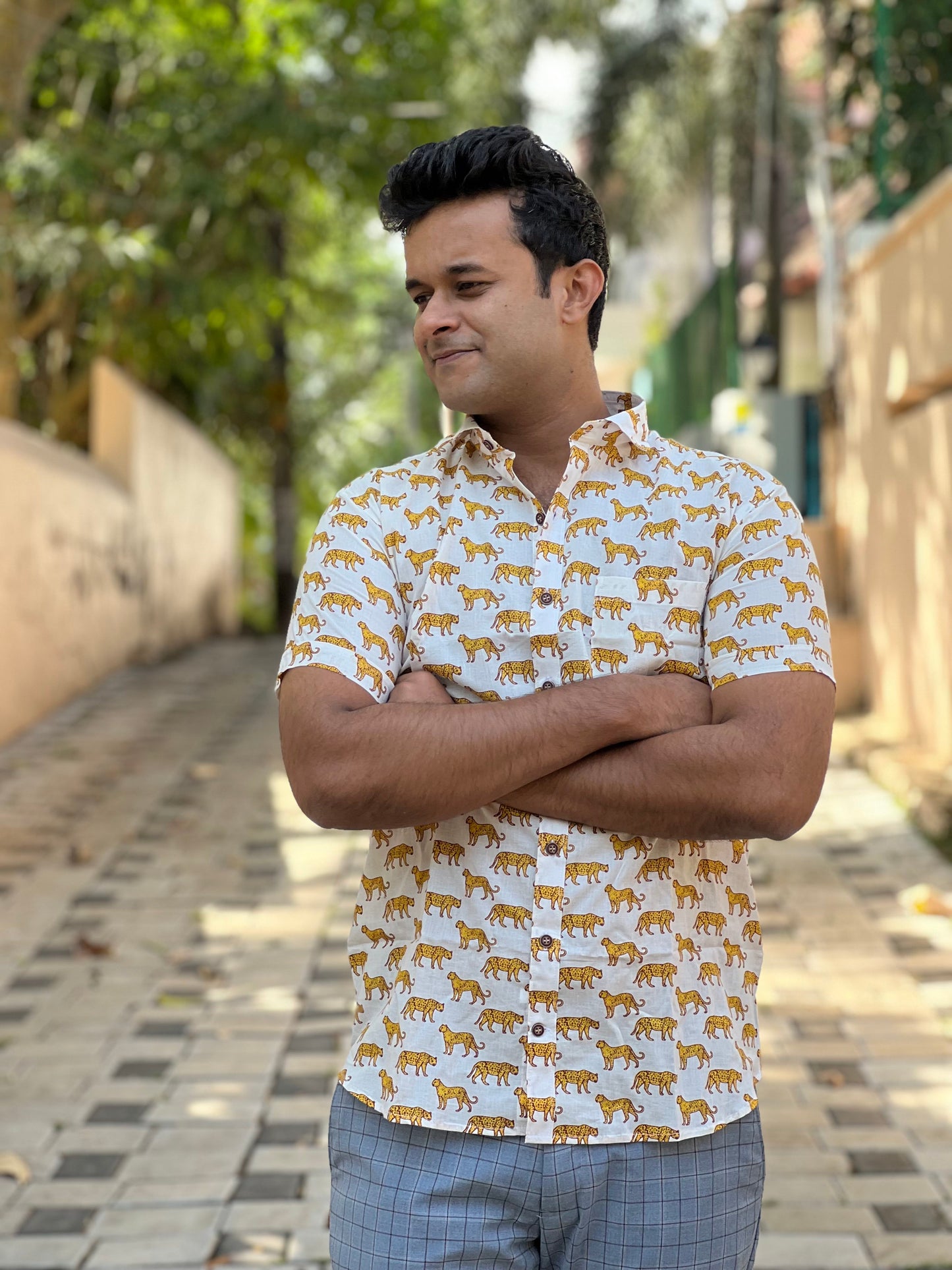 Southloom Jaipur Cotton Tiger Hand Block Printed Shirt (Half Sleeves)