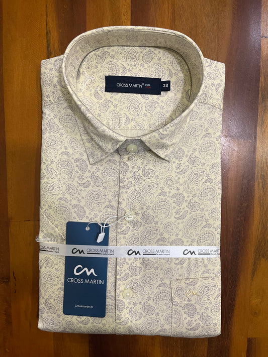 Pure Cotton Yellow Paisley Printed Shirt (38 HS)