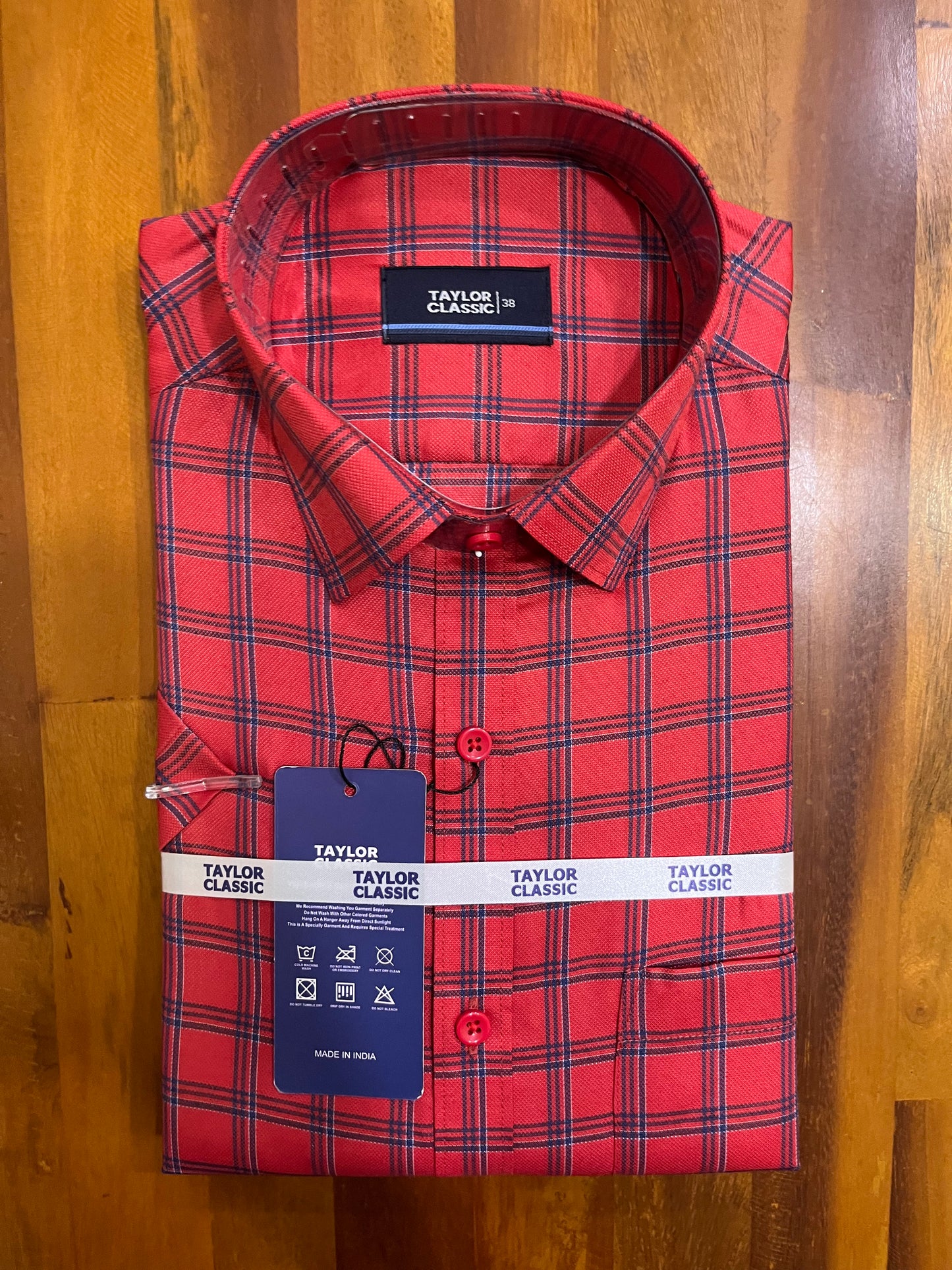 Pure Cotton Red Checkered Shirt (38 HS)