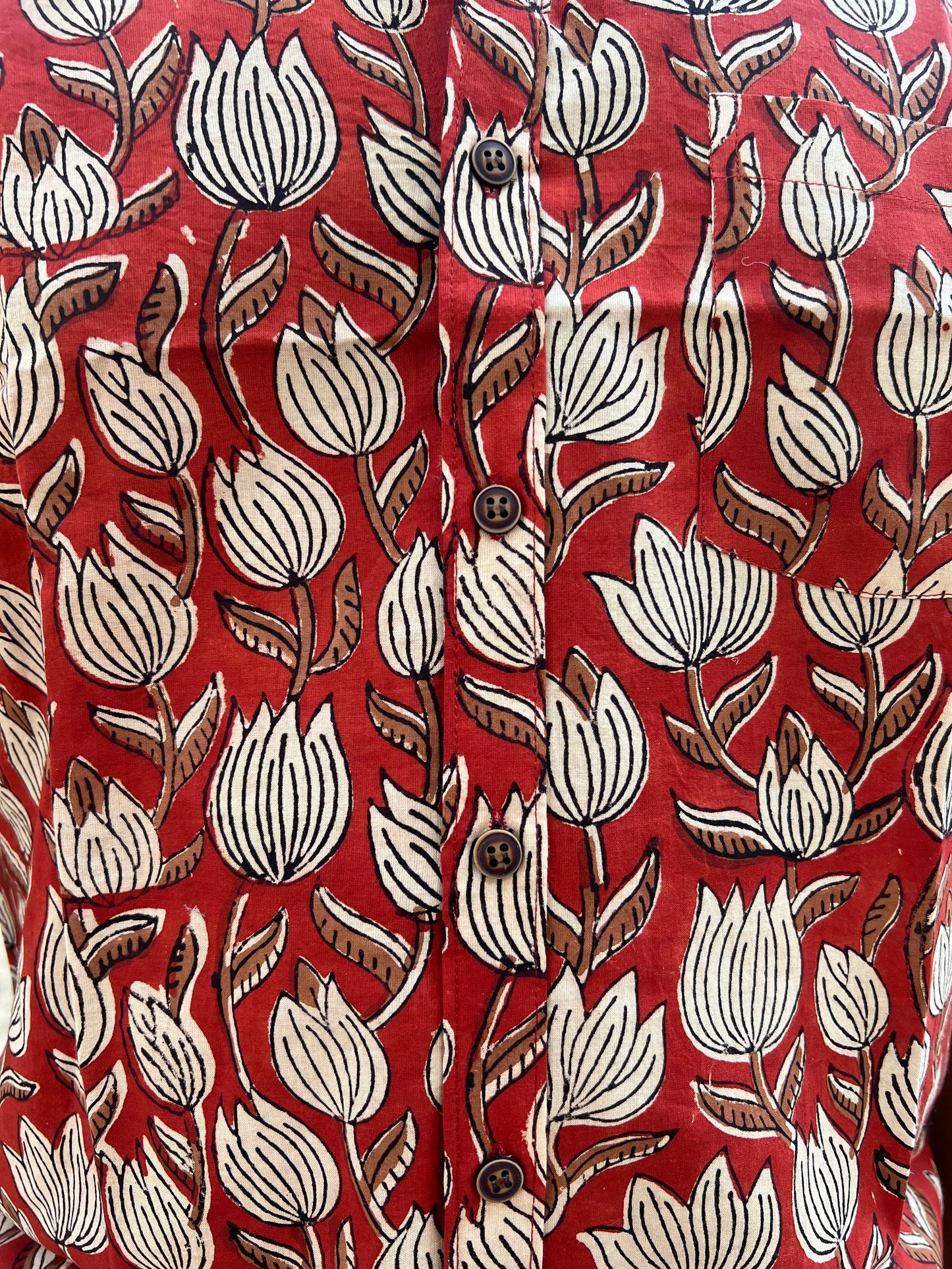 Southloom Jaipur Cotton Red Floral Hand Block Printed Shirt (Half Sleeves)