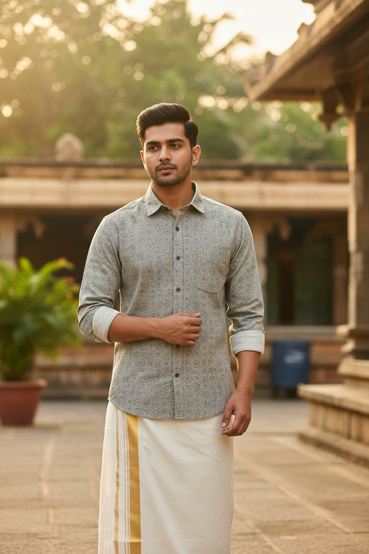 Pure Cotton Grey Printed Shirt SLSHIRT 38 FS