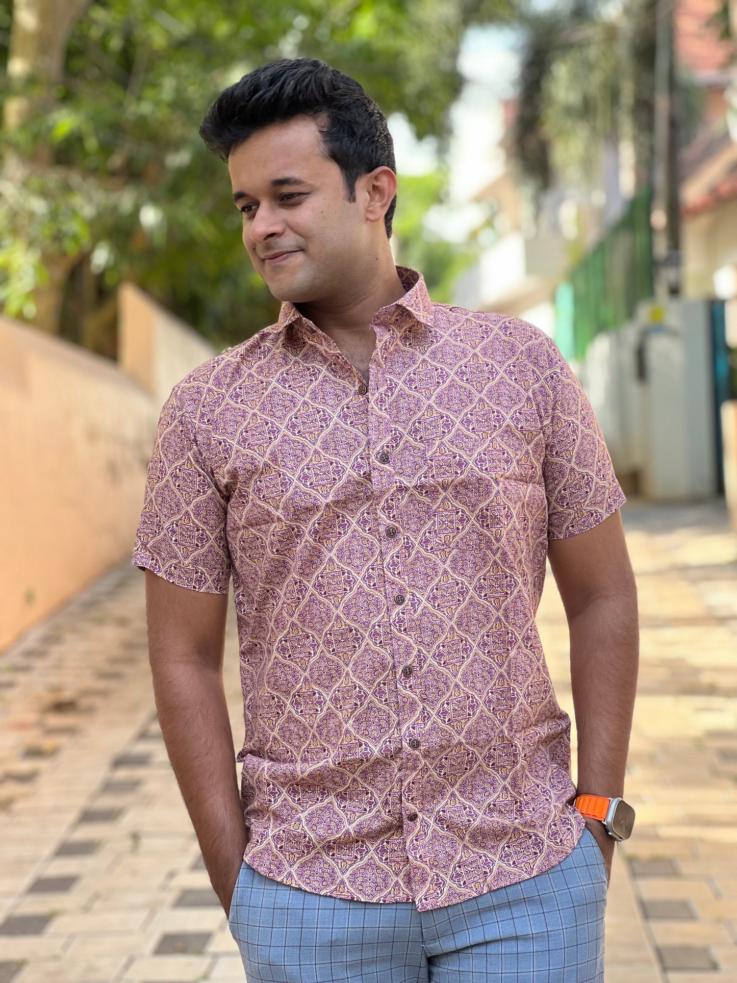 Southloom Jaipur Cotton Hand Block Printed Shirt (Half Sleeves)