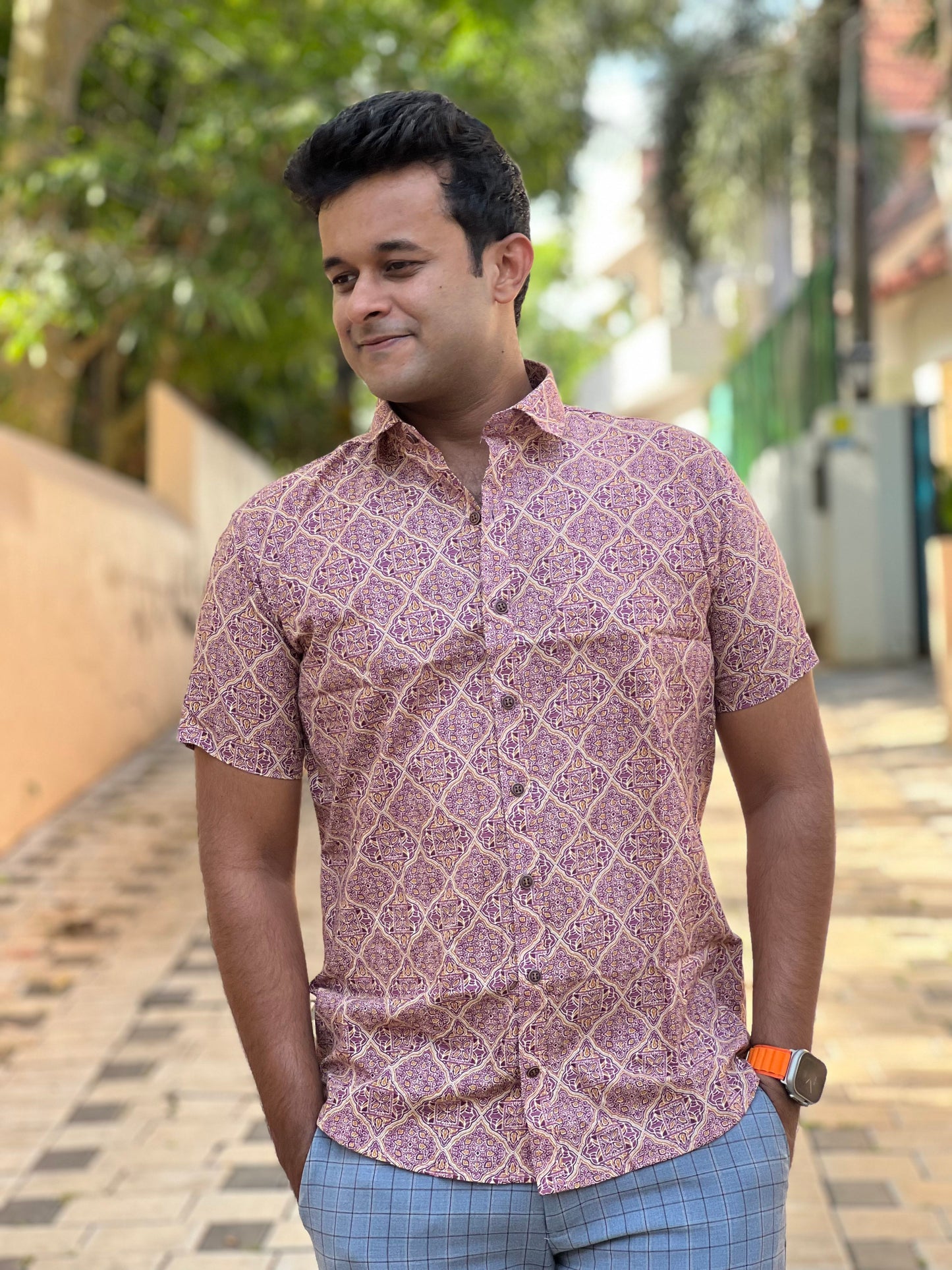 Southloom Jaipur Cotton Hand Block Printed Shirt (Half Sleeves)