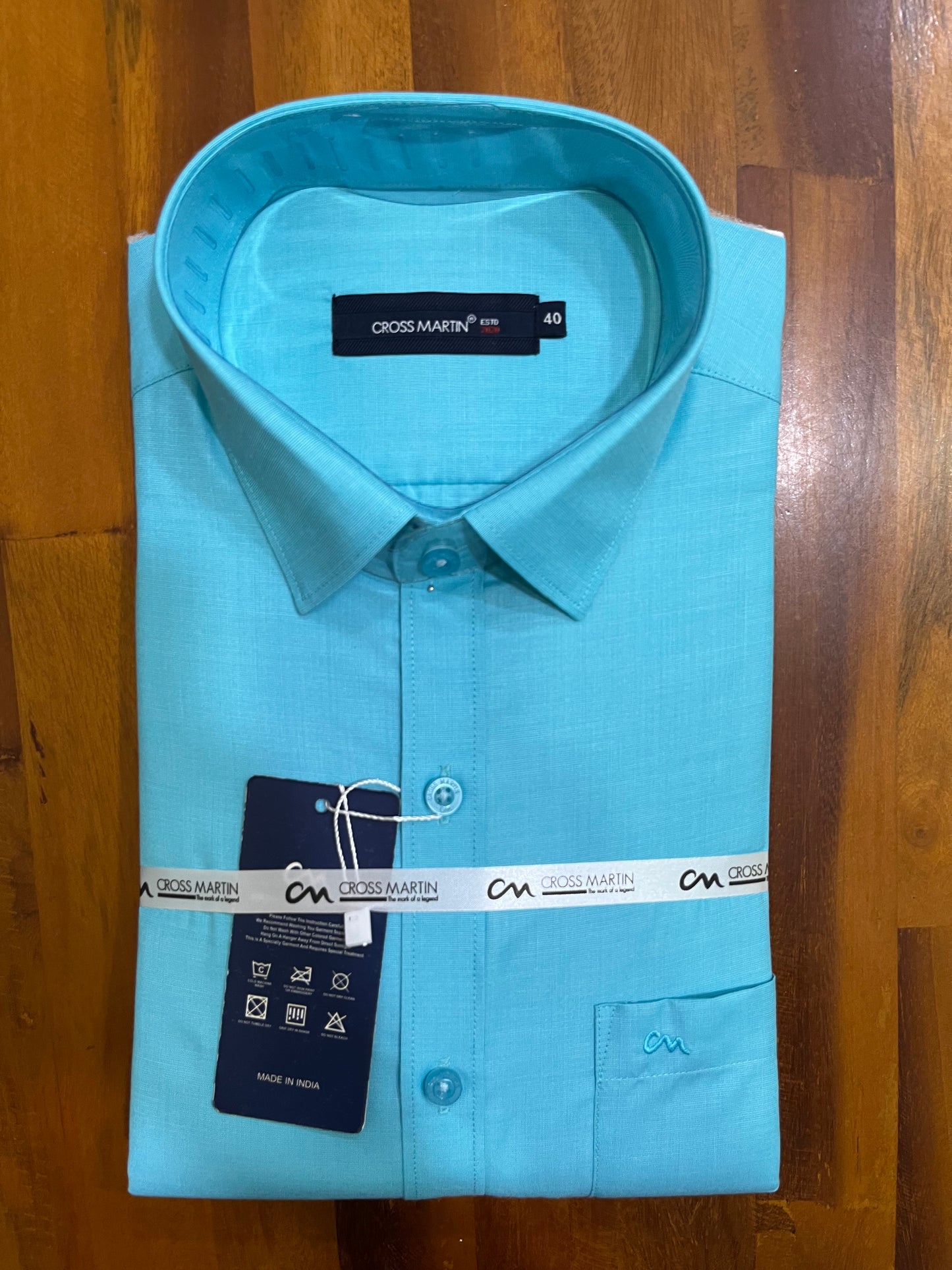 Pure Cotton Turquoise Solid Shirt (40 FS)