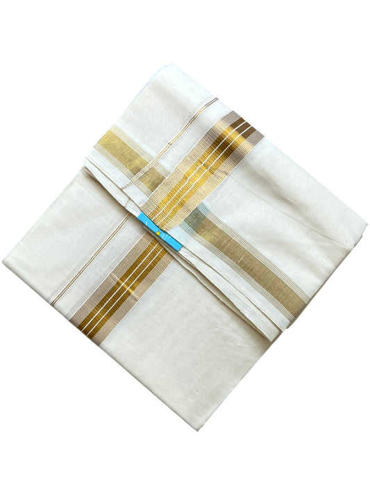 Southloom Pure Cotton Mundu with Golden Lines (South Indian Kerala Dhoti)