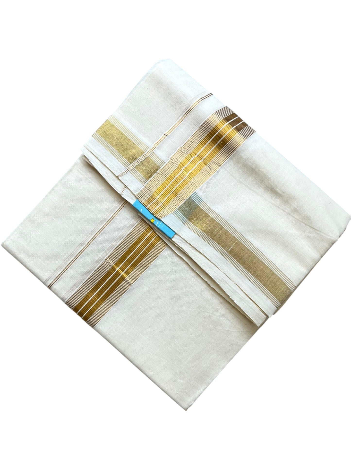 Southloom Pure Cotton Mundu with Golden Lines (South Indian Kerala Dhoti)
