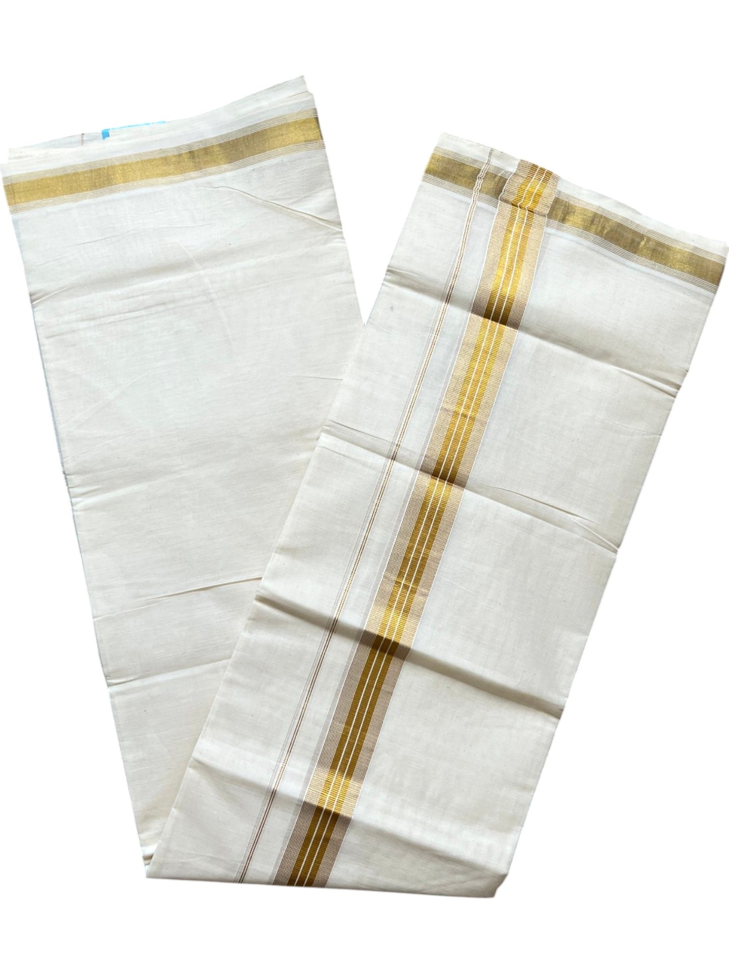 Southloom Pure Cotton Mundu with Golden Lines (South Indian Kerala Dhoti)