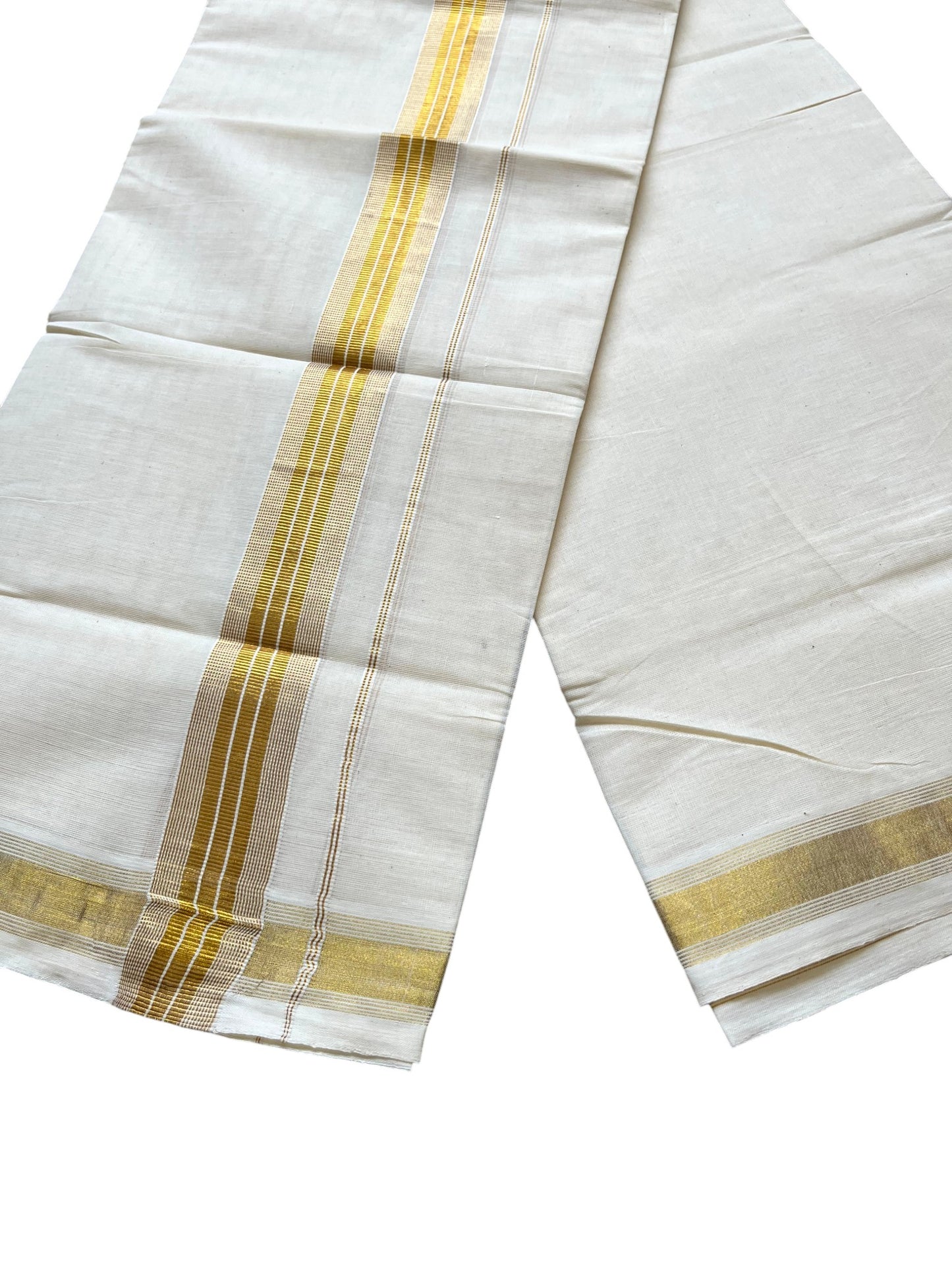 Southloom Pure Cotton Mundu with Golden Lines (South Indian Kerala Dhoti)
