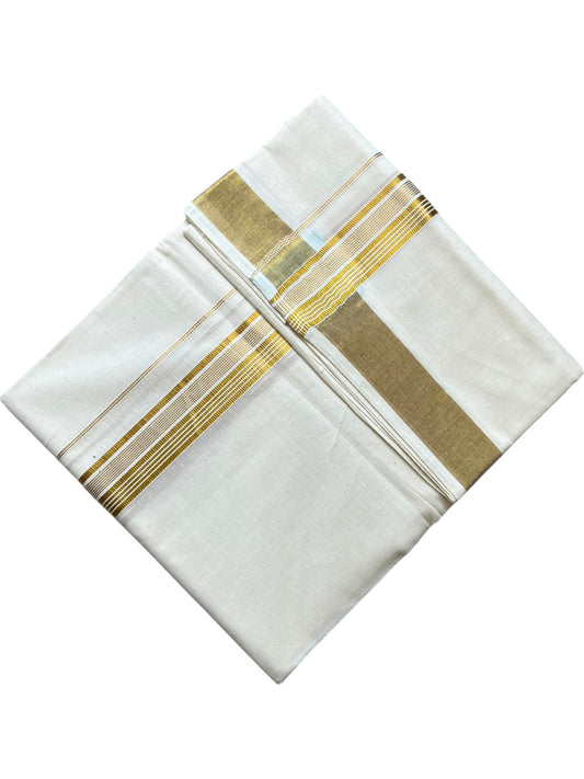 Southloom Pure Cotton Mundu with Golden Lines (South Indian Kerala Dhoti)