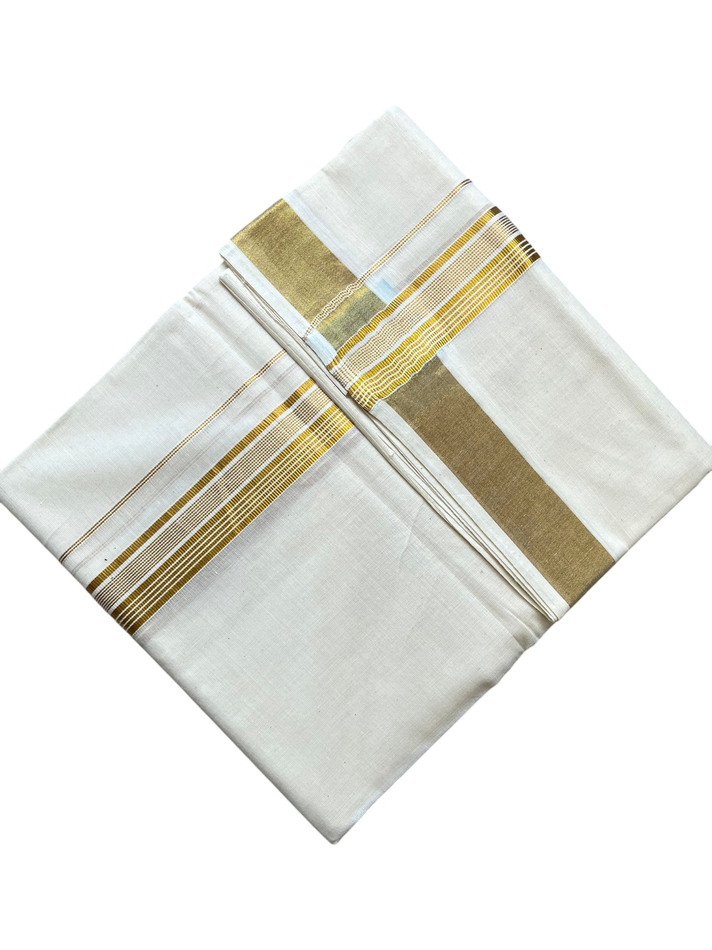 Southloom Pure Cotton Mundu with Golden Lines (South Indian Kerala Dhoti)