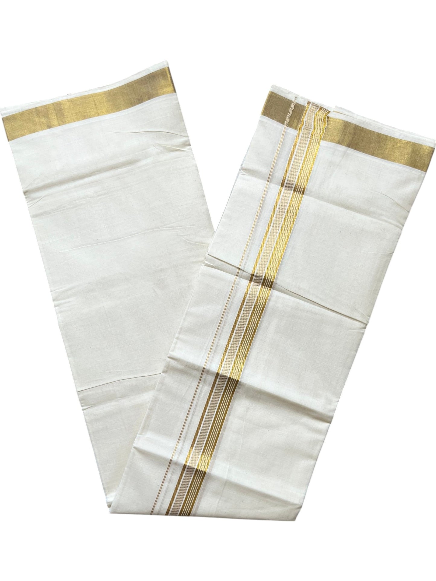 Southloom Pure Cotton Mundu with Golden Lines (South Indian Kerala Dhoti)