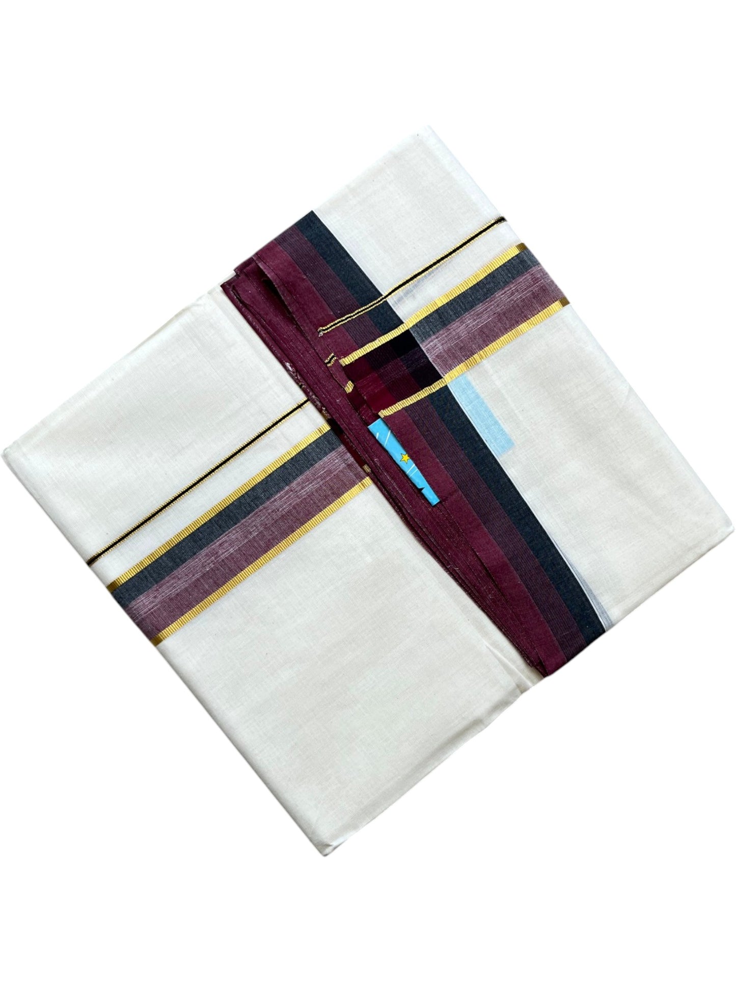 Southloom Pure Cotton Mundu with Gold and Border (South Indian Kerala Dhoti)