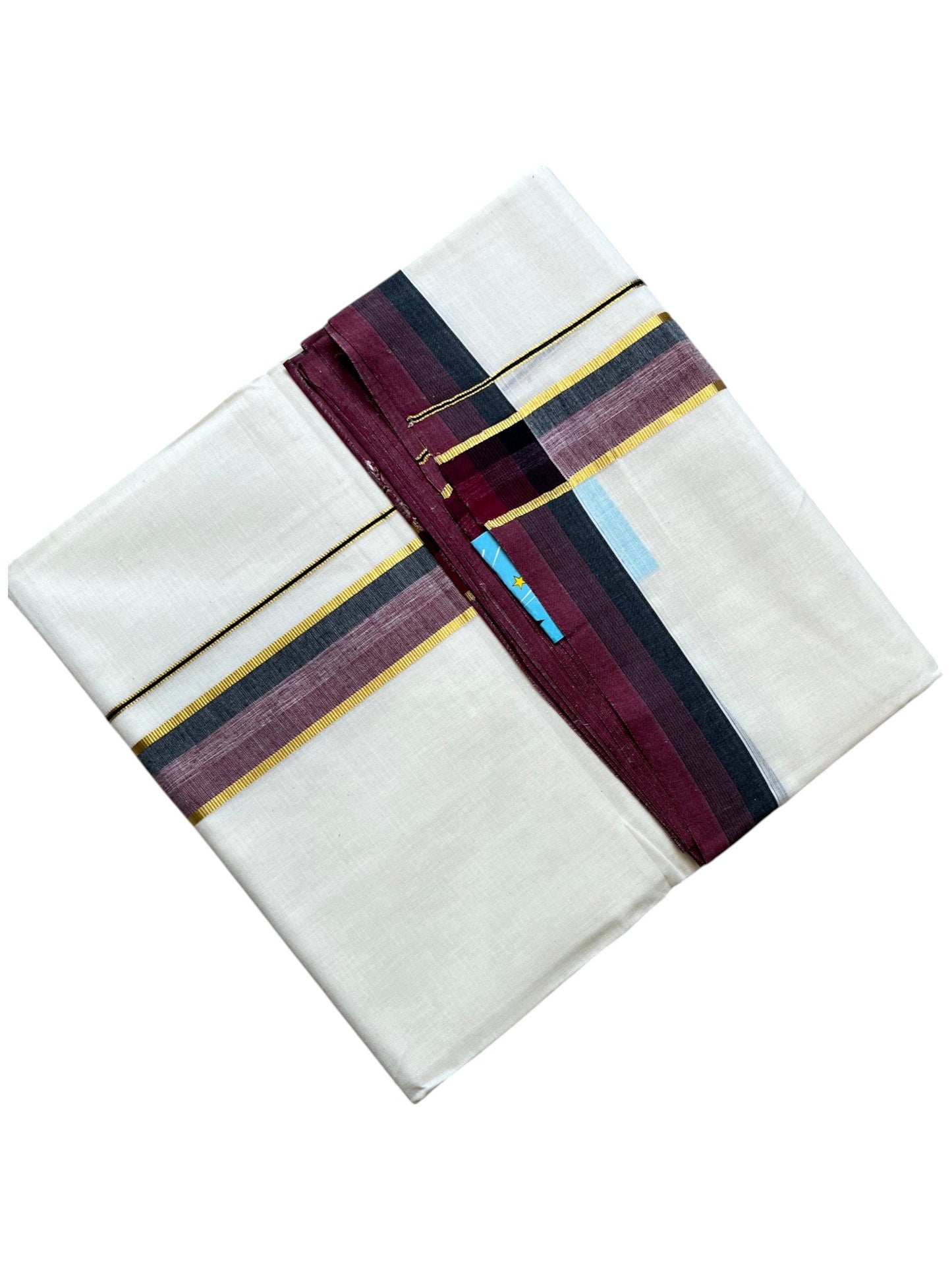 Southloom Pure Cotton Mundu with Gold and Border (South Indian Kerala Dhoti)