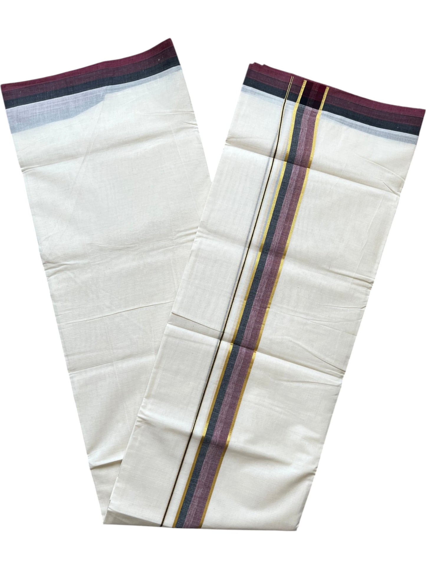 Southloom Pure Cotton Mundu with Gold and Border (South Indian Kerala Dhoti)