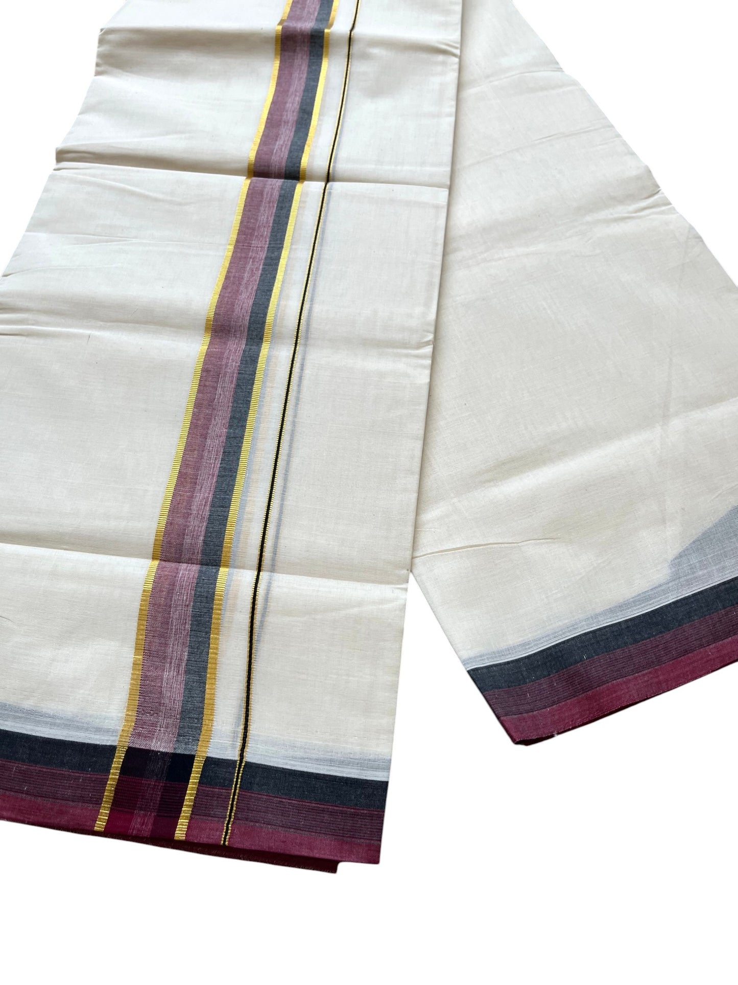 Southloom Pure Cotton Mundu with Gold and Border (South Indian Kerala Dhoti)