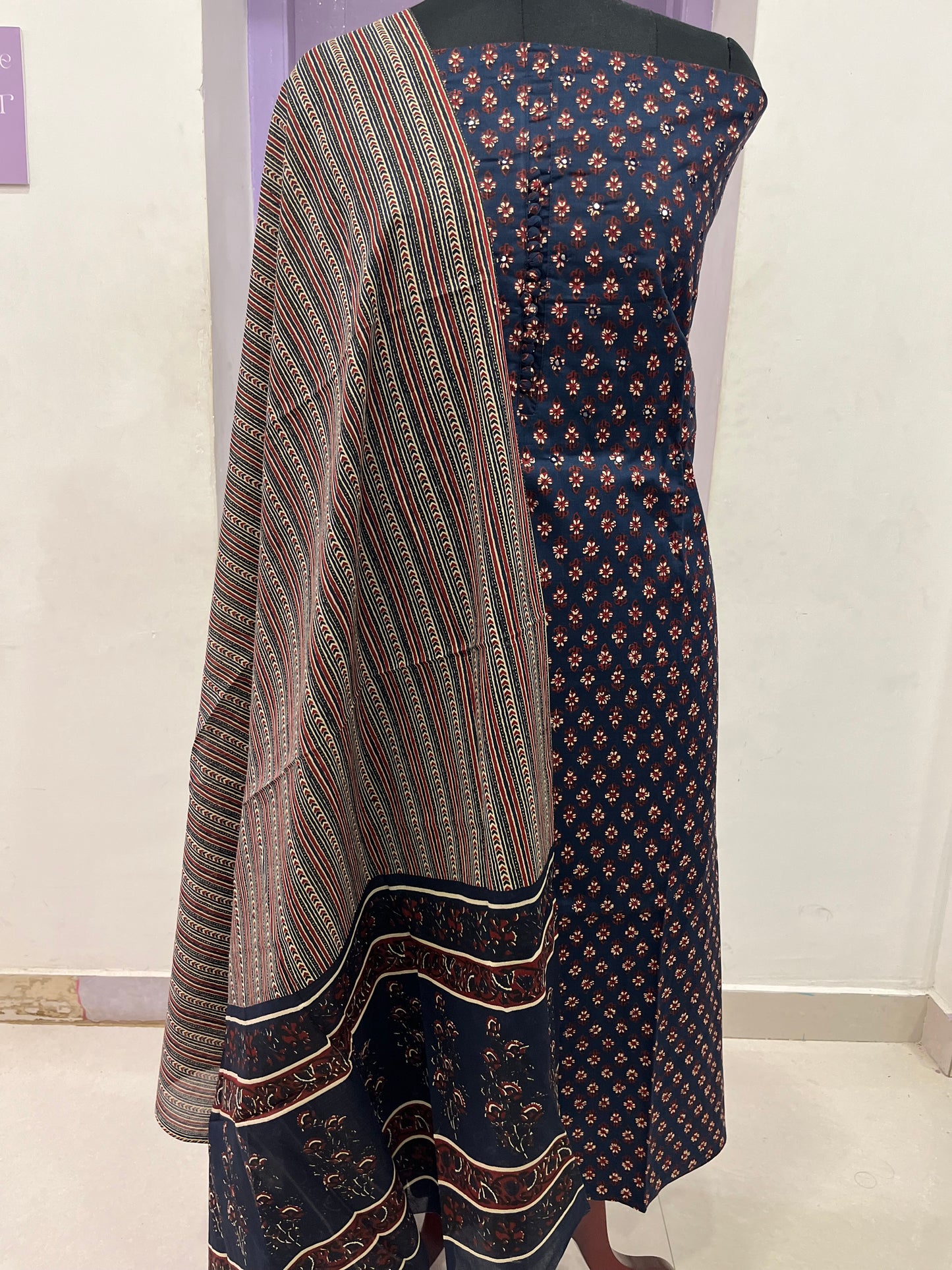 Southloom™ Cotton Churidar Salwar Suit Material in Navy Blue with Floral Prints