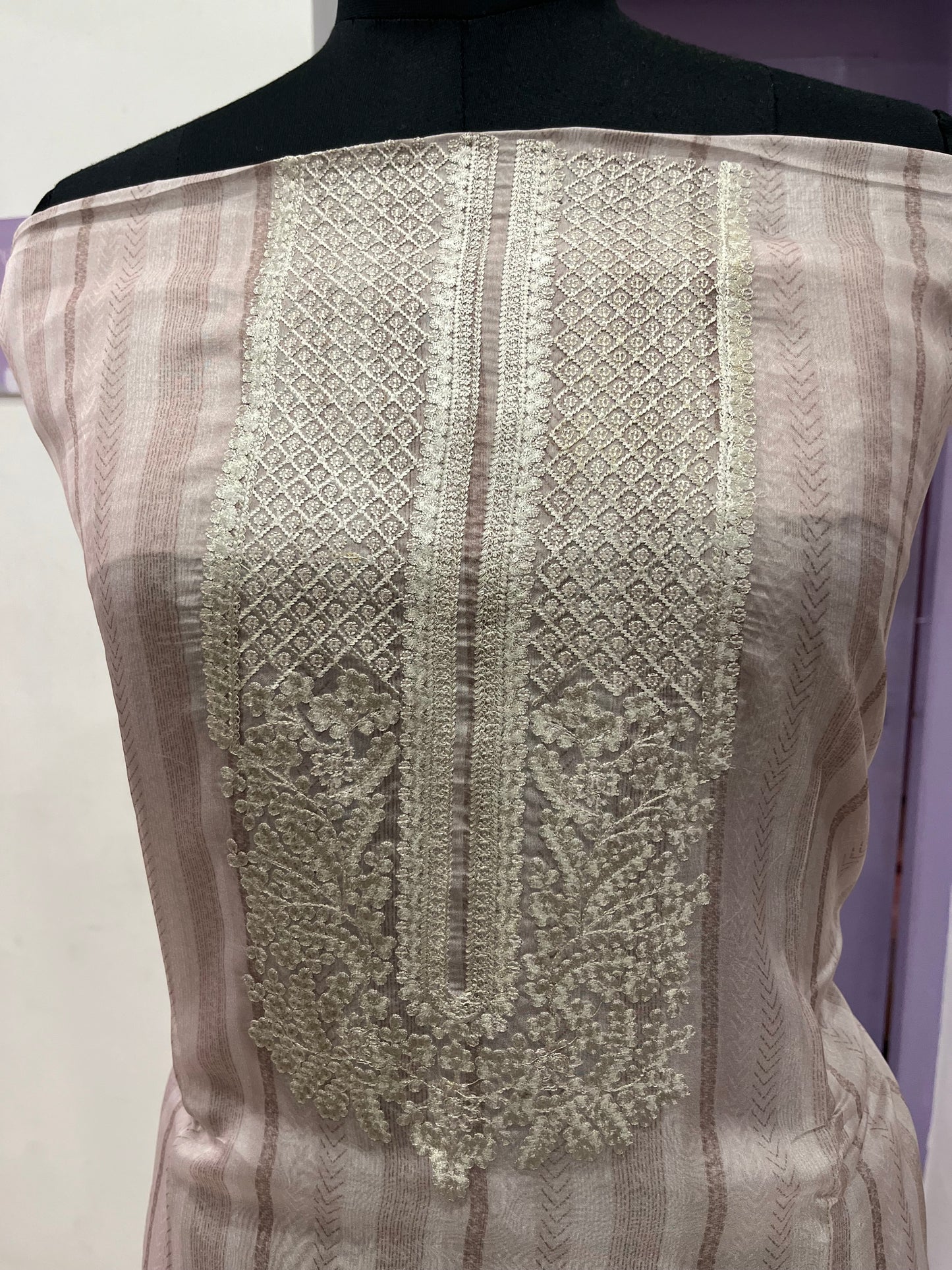 Southloom™ Chiffon Churidar Salwar Suit Material in Violet with Thread Works