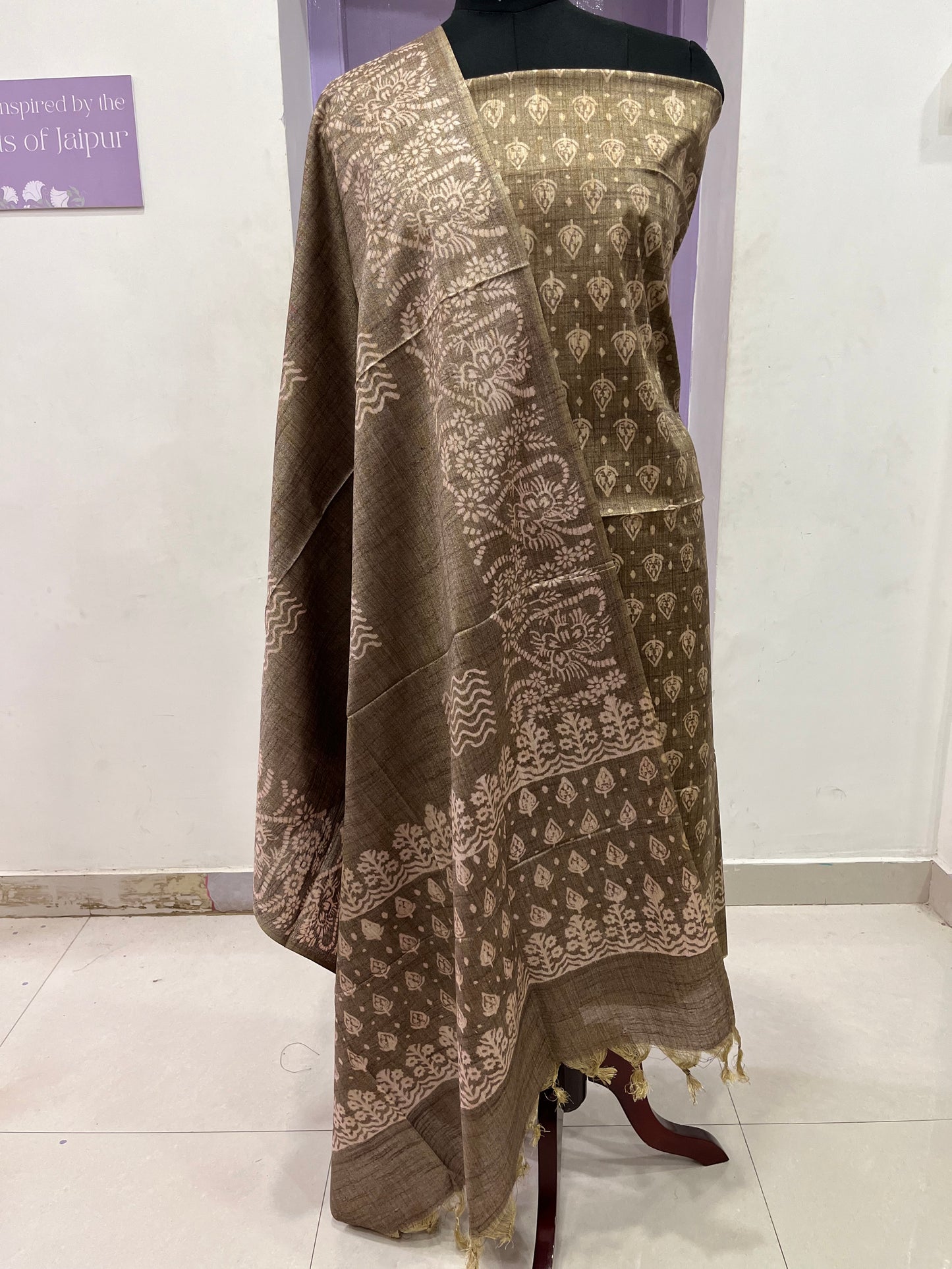 Southloom™ Semi Cotton Churidar Salwar Suit Material in Brown Floral Prints