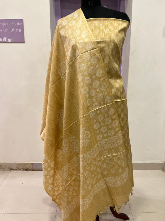 Southloom™ Semi Cotton Churidar Salwar Suit Material in Greenish Yellow Floral Prints