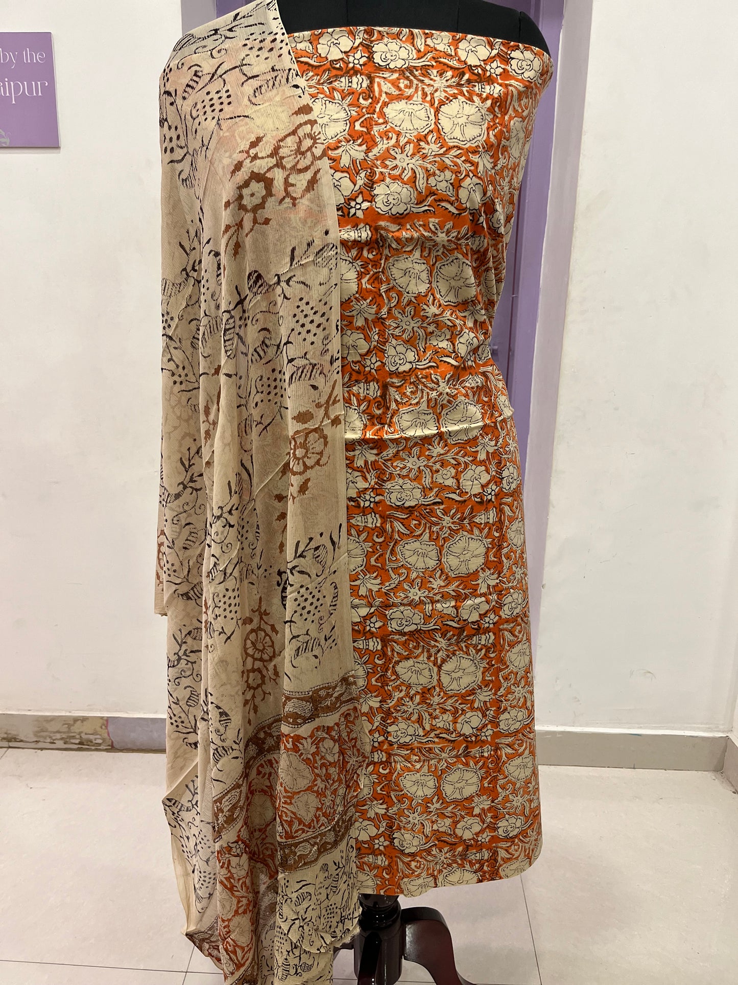 Southloom™ Cotton Churidar Salwar Suit Material in Orange with Floral Prints