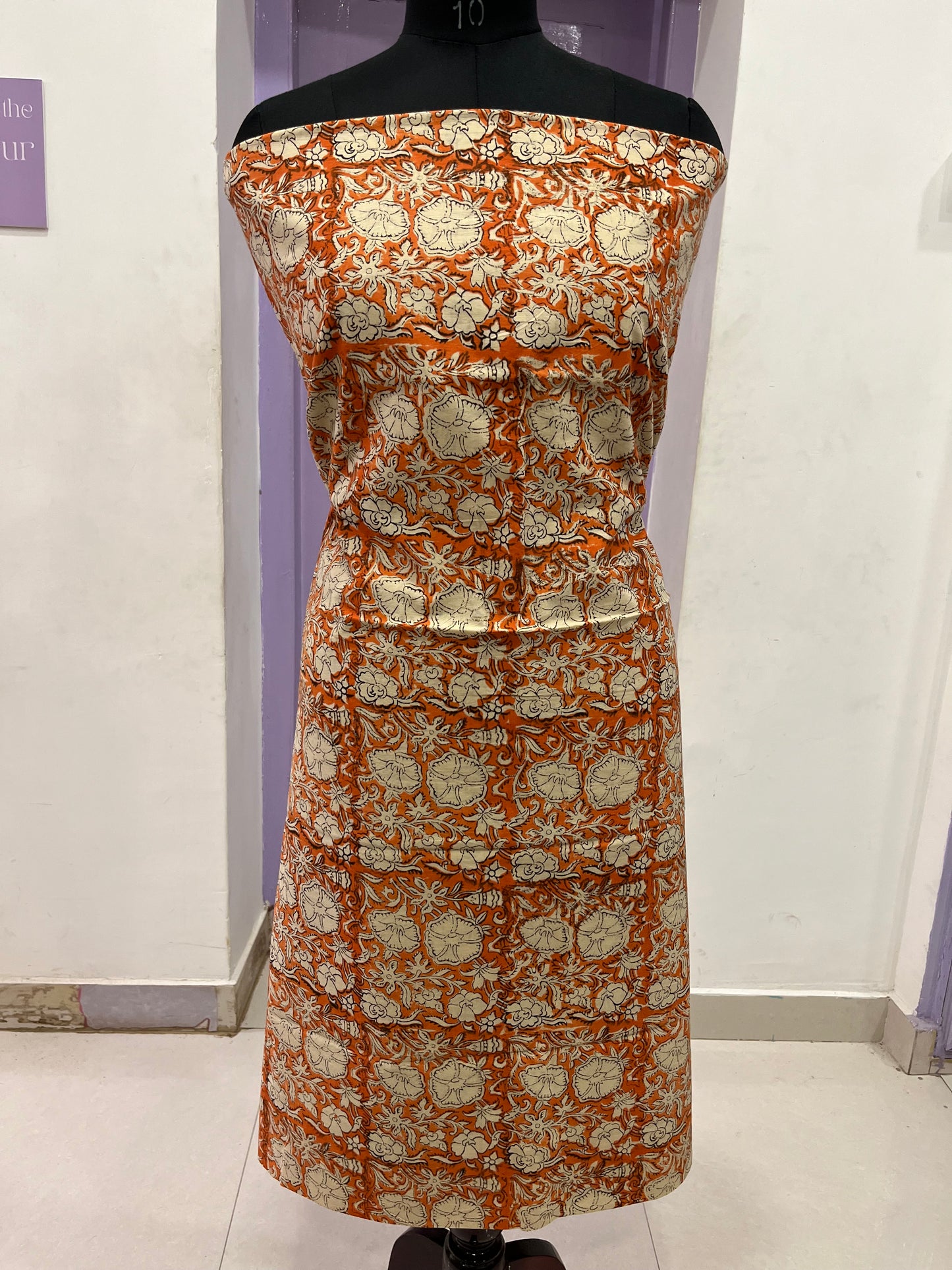 Southloom™ Cotton Churidar Salwar Suit Material in Orange with Floral Prints