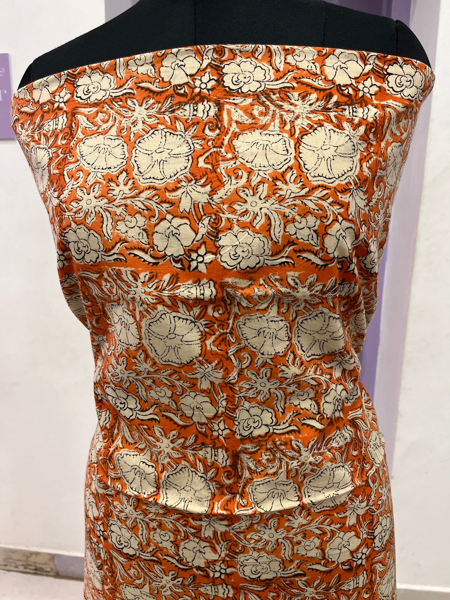 Southloom™ Cotton Churidar Salwar Suit Material in Orange with Floral Prints